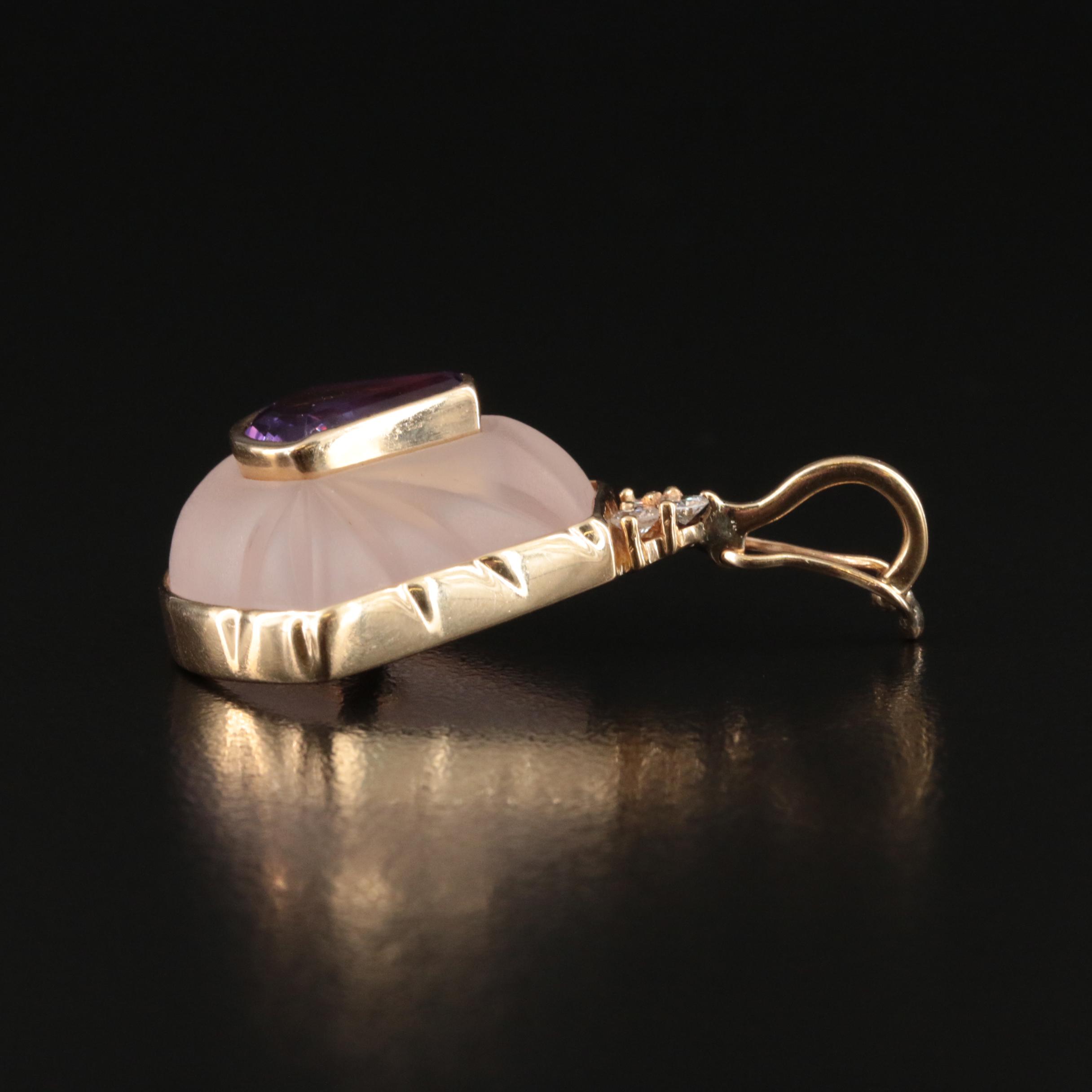 14K Rock Crystal Quartz, Amethyst and Diamond Enhancer Pendant