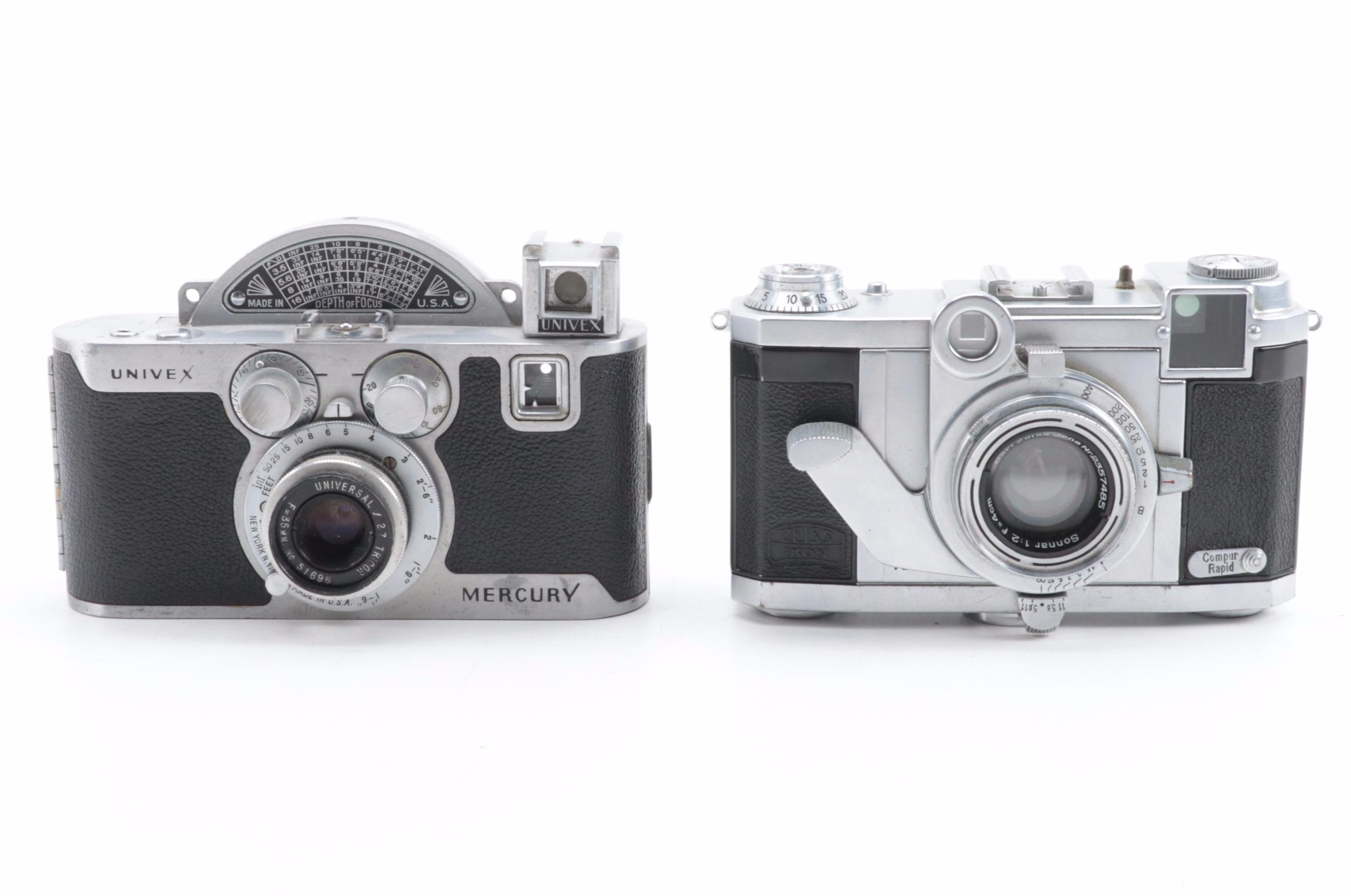Univex Mercury and Zeiss Ikon 35 mm Rangefinder Cameras, Mid-20th Century