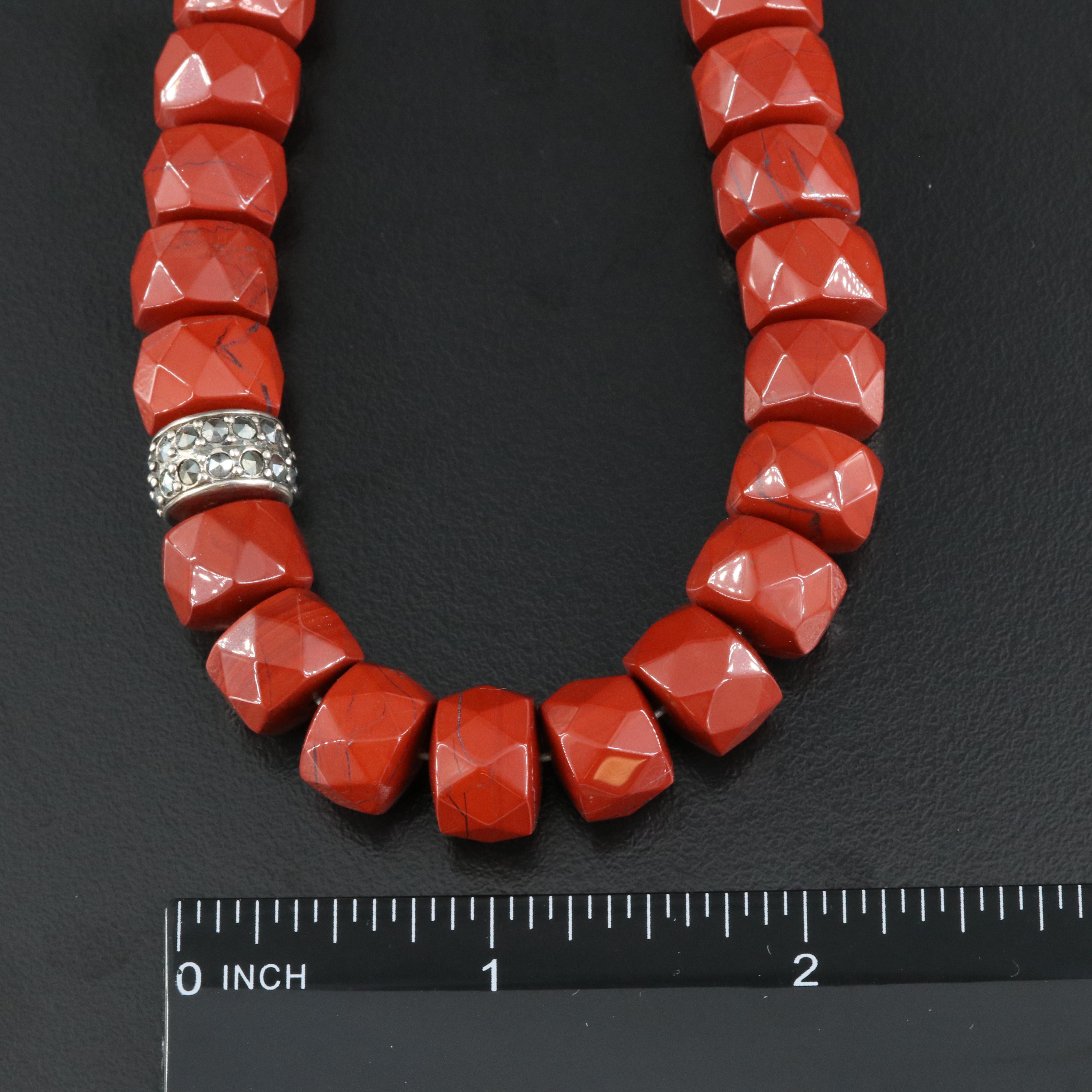 Sterling Jasper and Marcasite Necklace and Bracelet