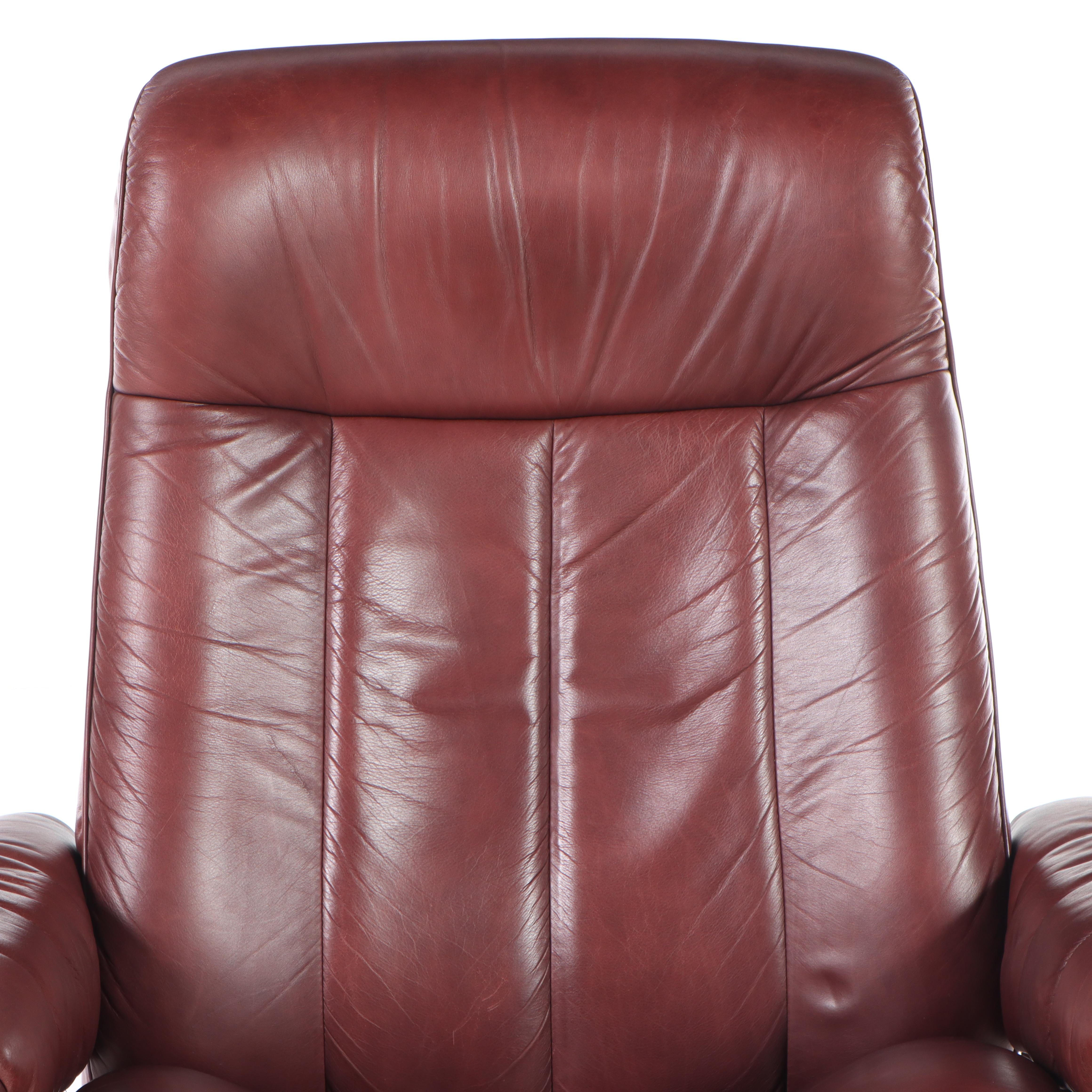 Ekornes "Stressless" Leather Upholstered Bentwood Recliner and Ottoman