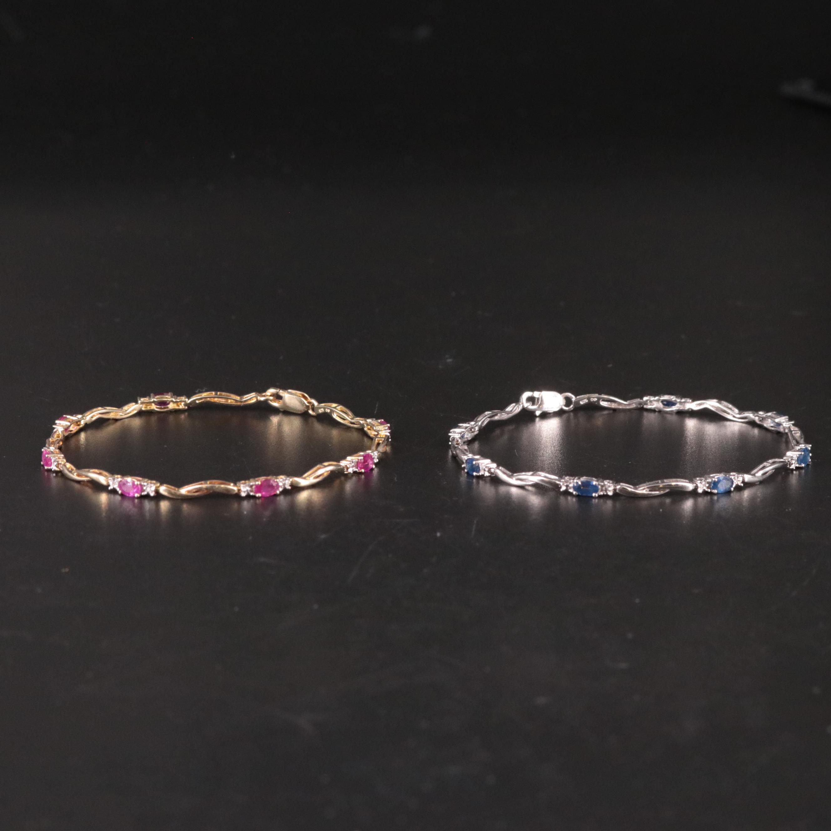 Sterling Bracelet Duo Featuring Sapphire Diamond and Ruby