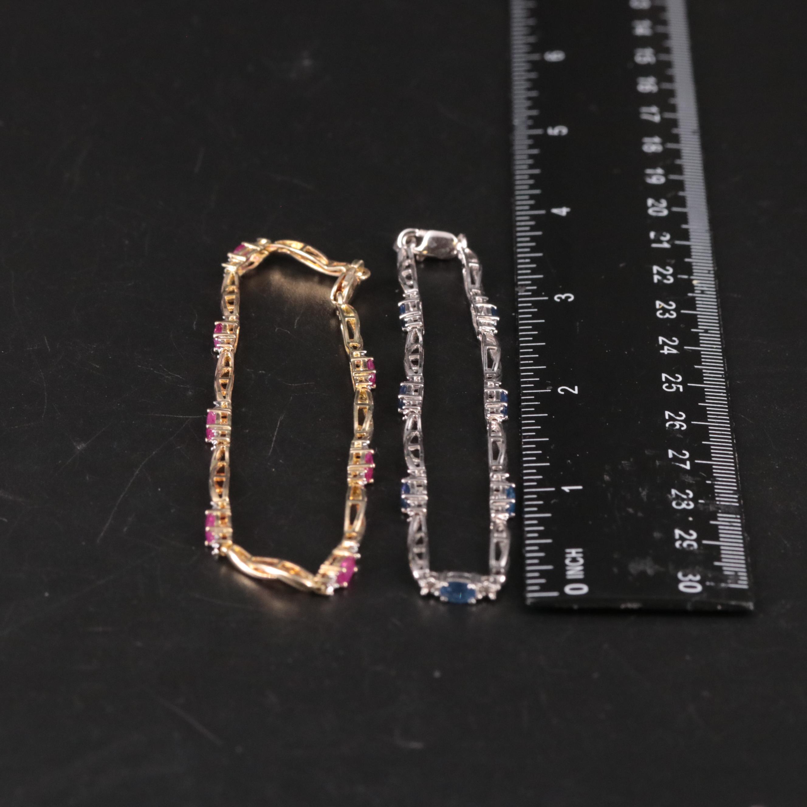 Sterling Bracelet Duo Featuring Sapphire Diamond and Ruby
