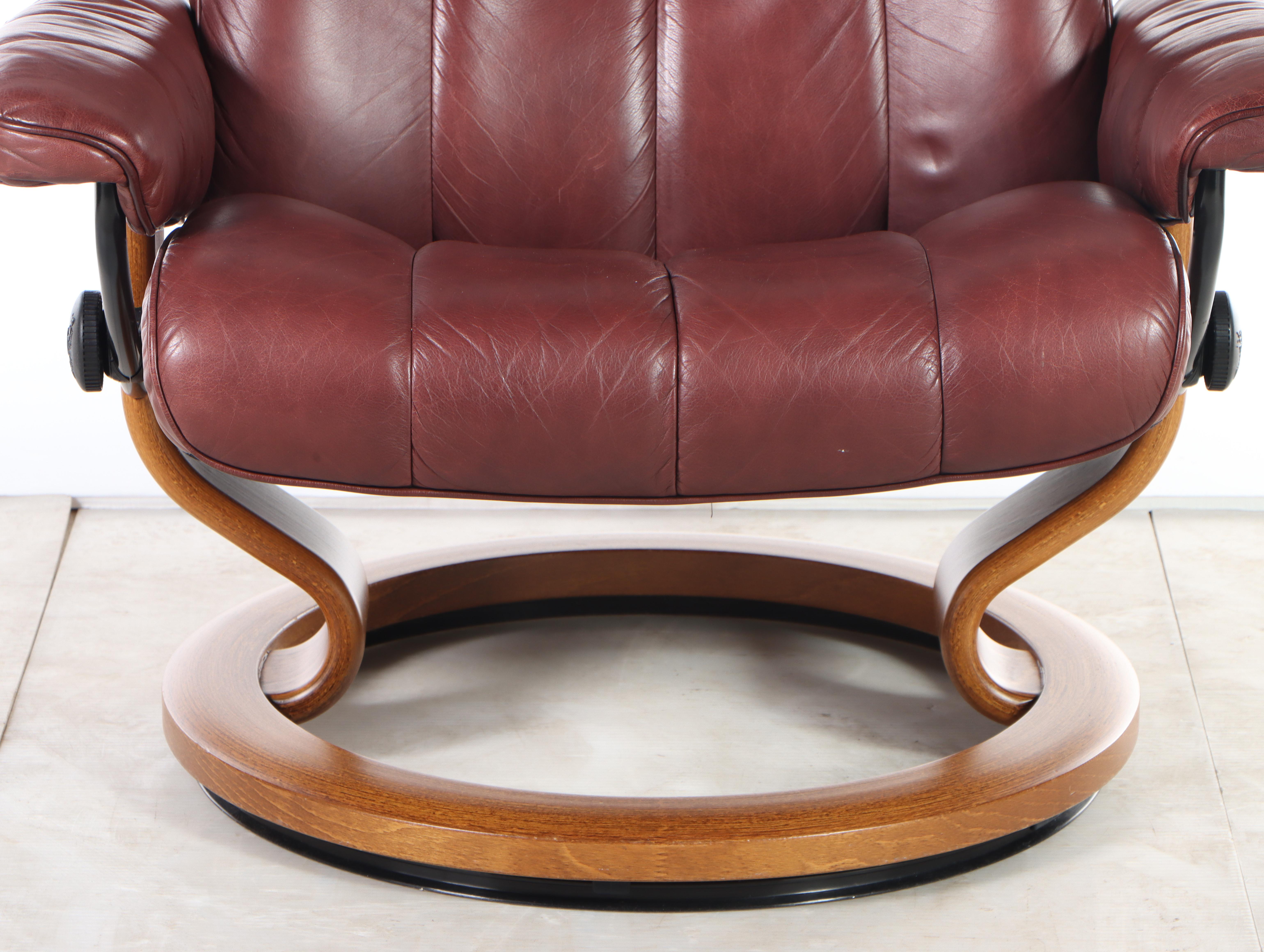 Ekornes "Stressless" Leather Upholstered Bentwood Recliner and Ottoman