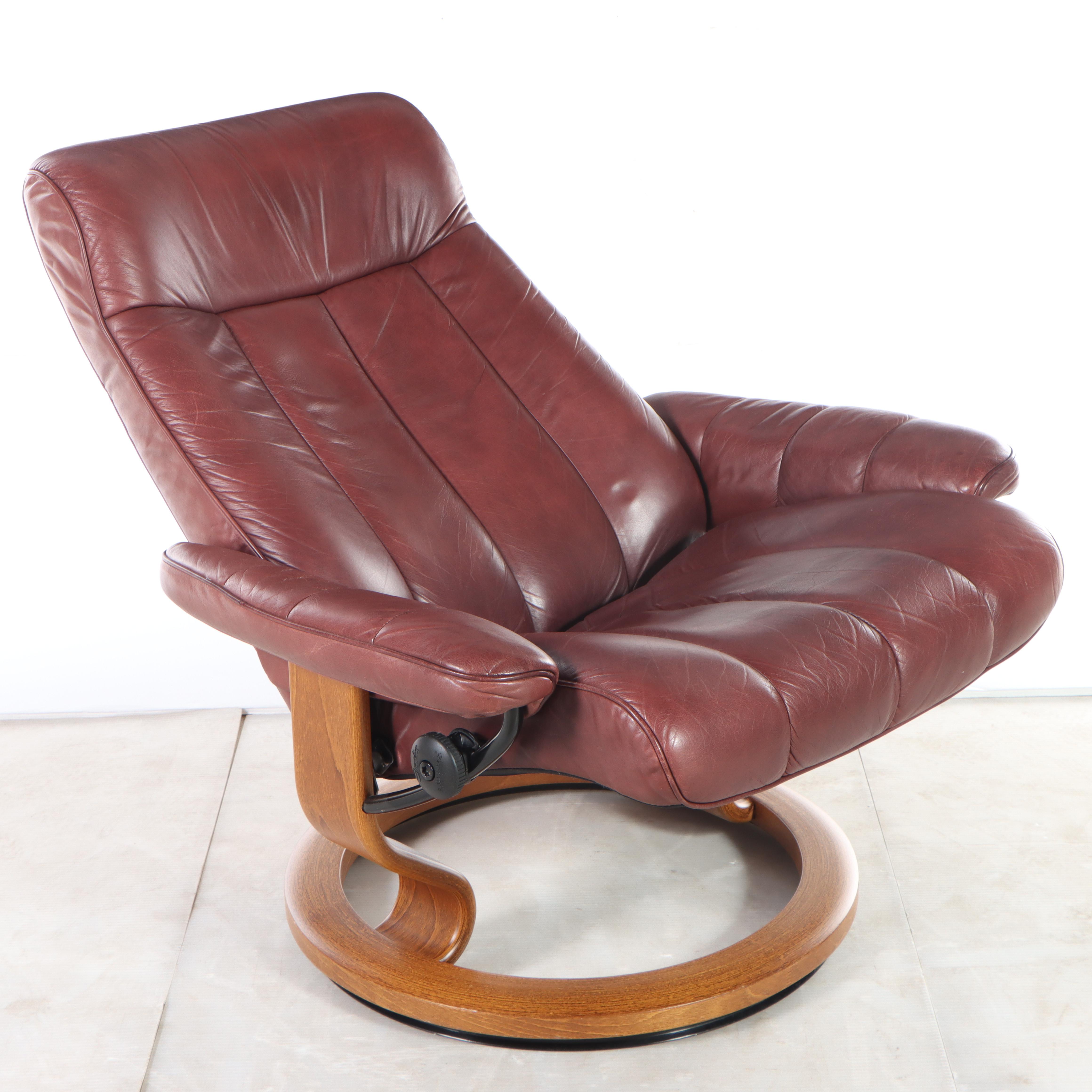 Ekornes "Stressless" Leather Upholstered Bentwood Recliner and Ottoman