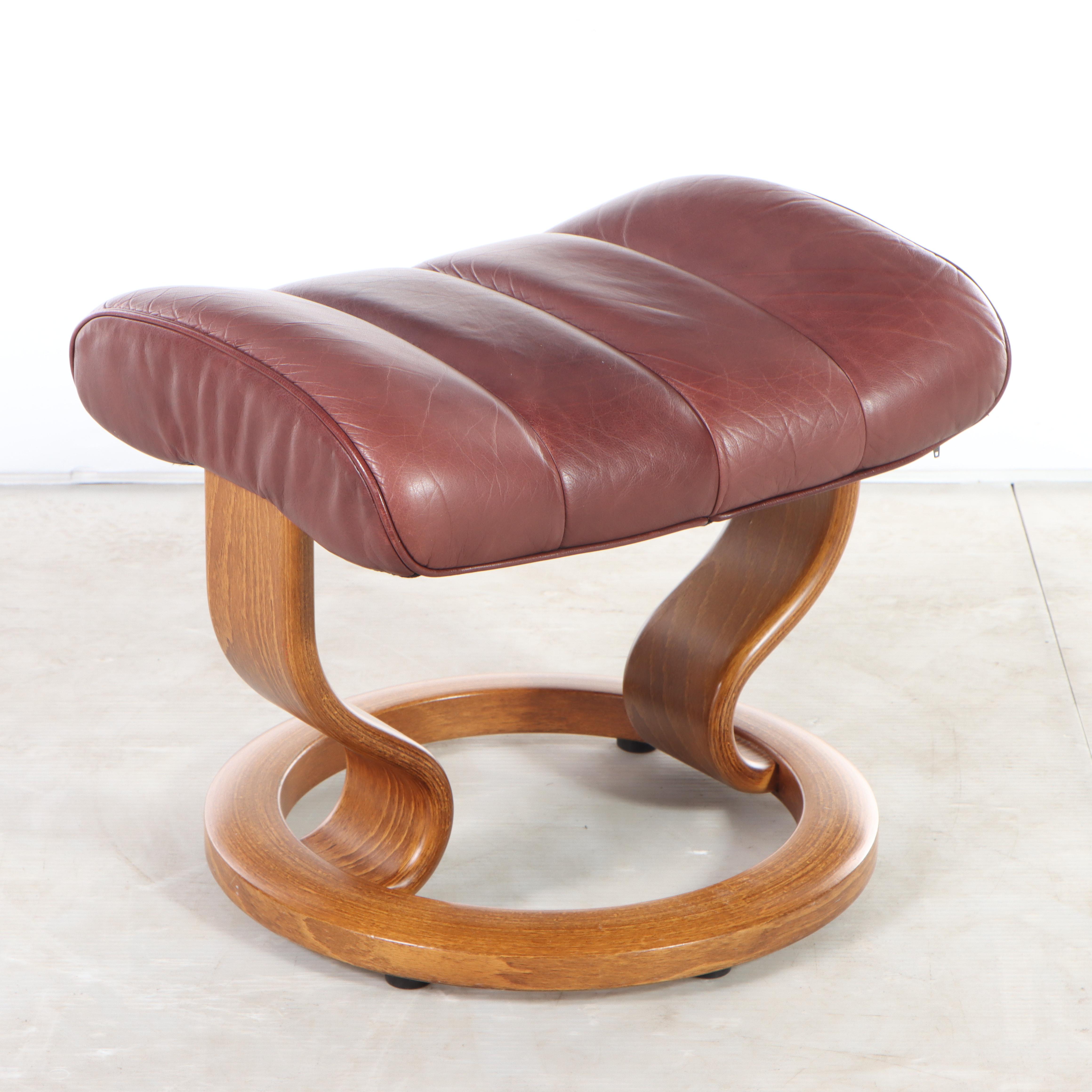 Ekornes "Stressless" Leather Upholstered Bentwood Recliner and Ottoman