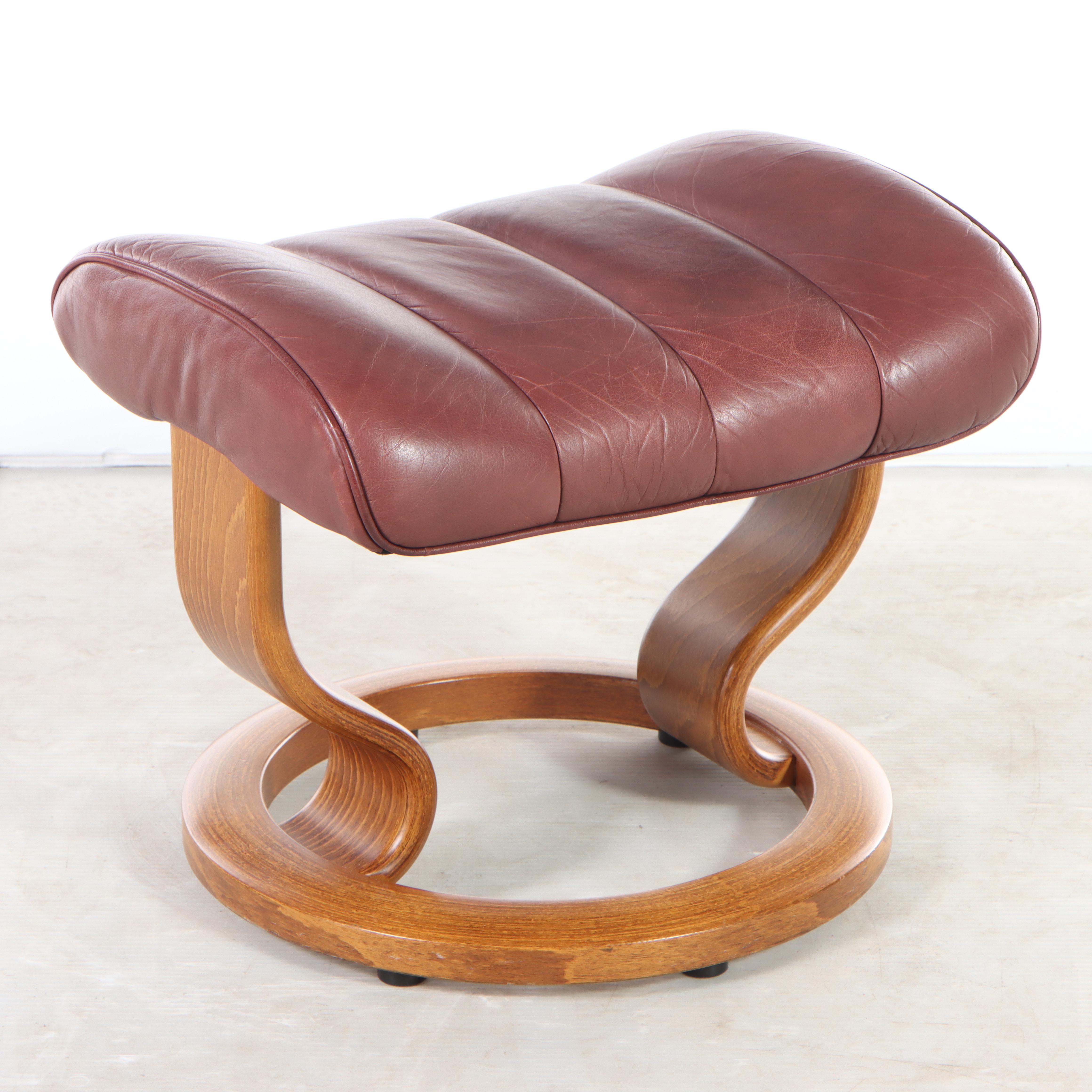 Ekornes "Stressless" Leather Upholstered Bentwood Recliner and Ottoman
