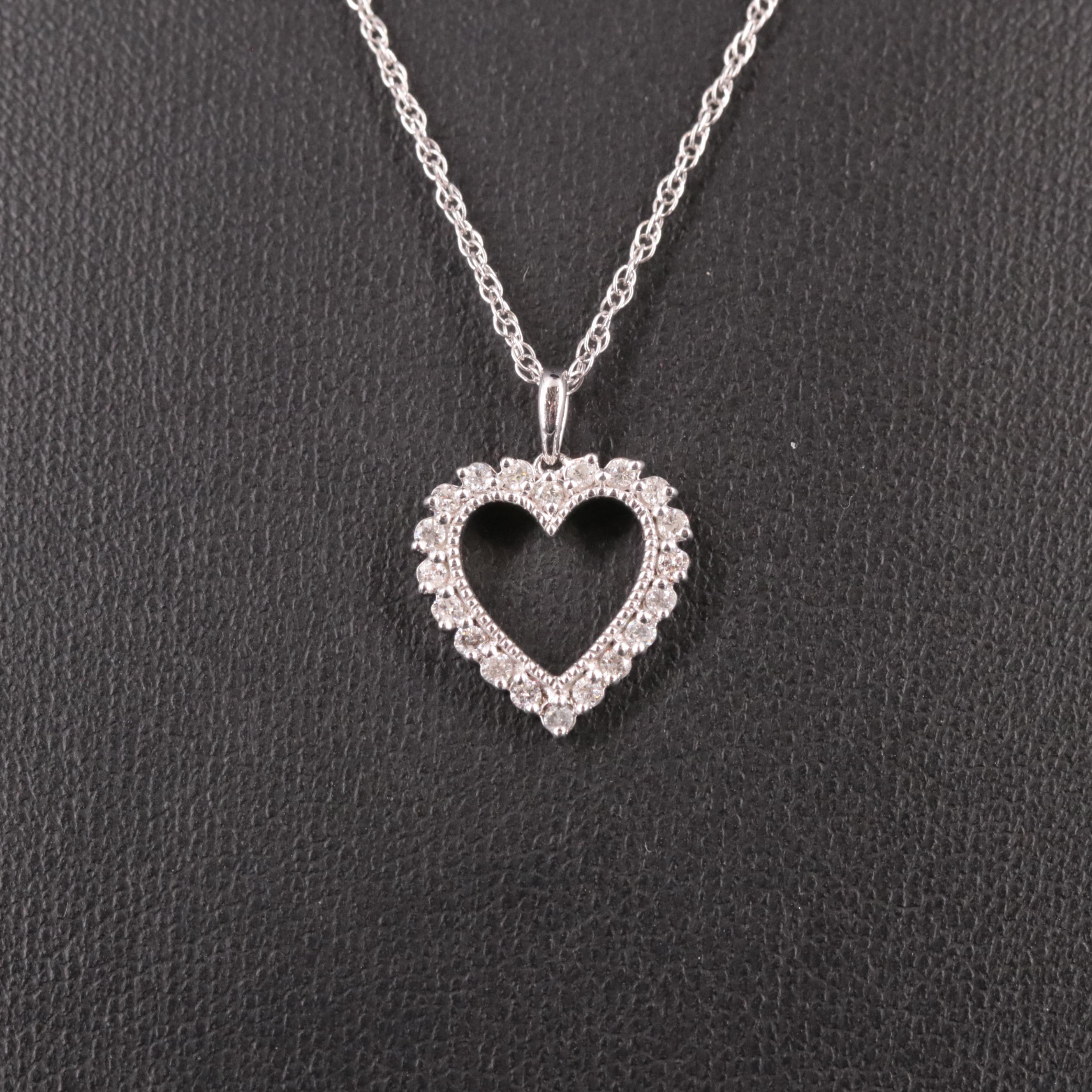 Sterling Diamond Heart Pendant Necklace