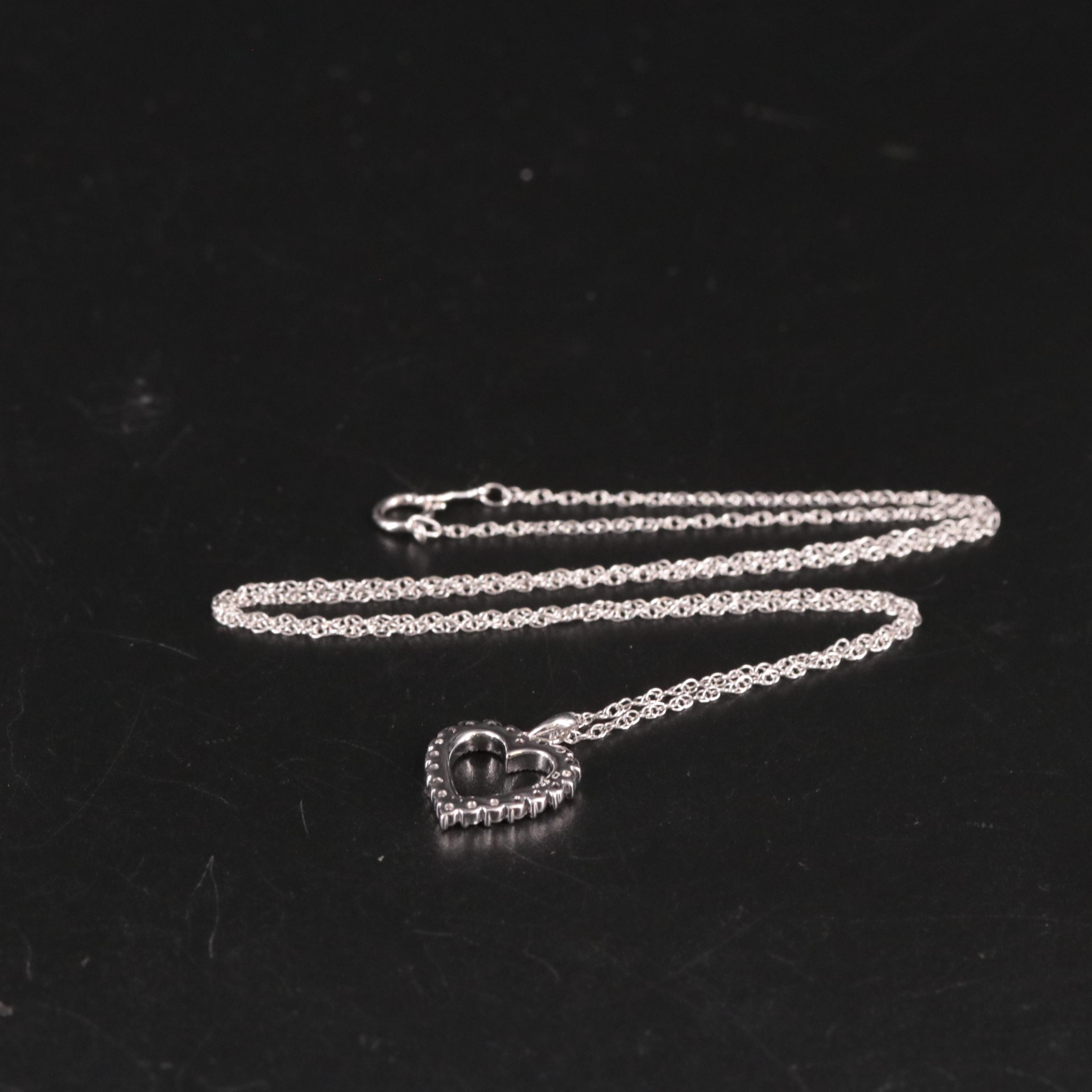 Sterling Diamond Heart Pendant Necklace