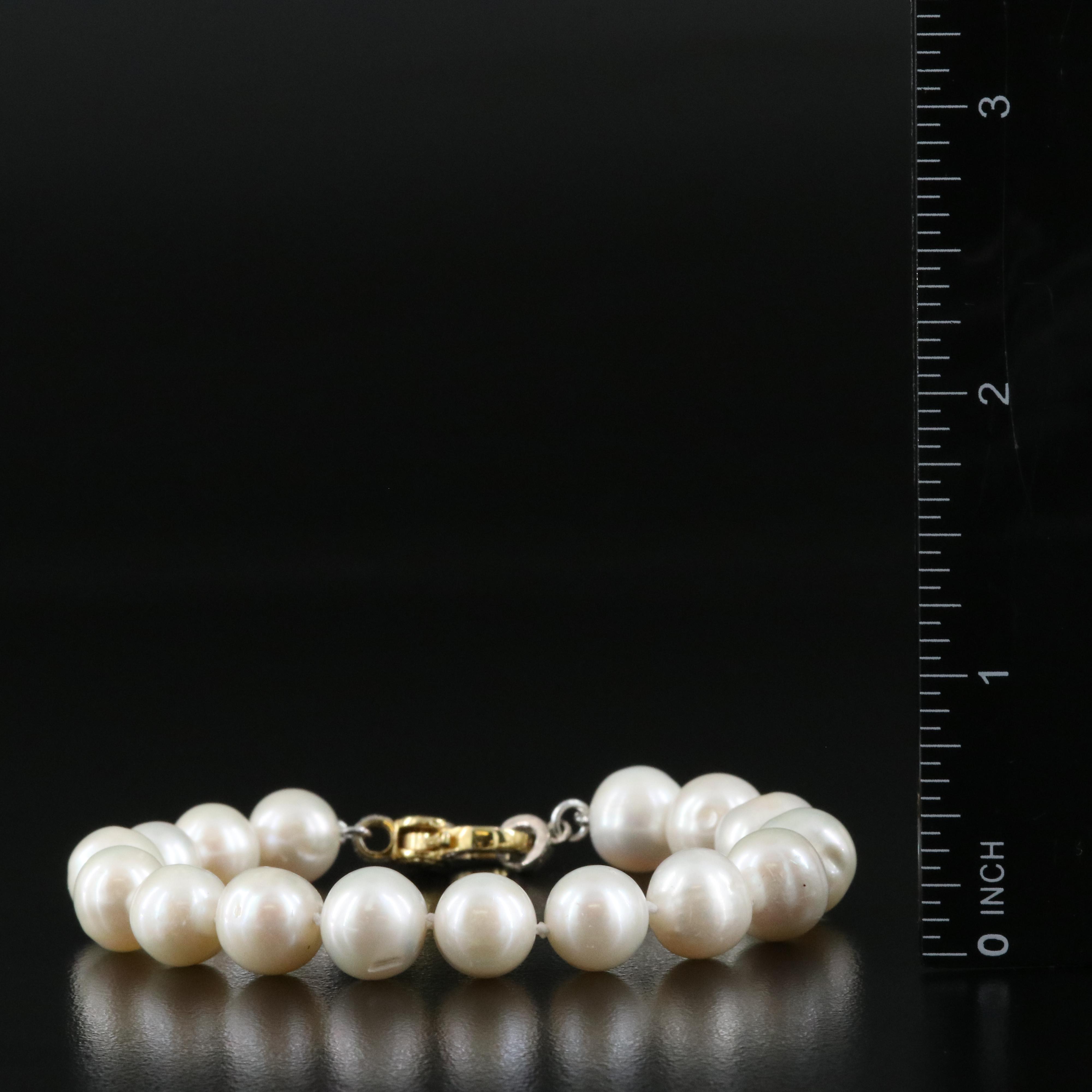 Pearl Bracelet with Sterling and Diamond Clasp