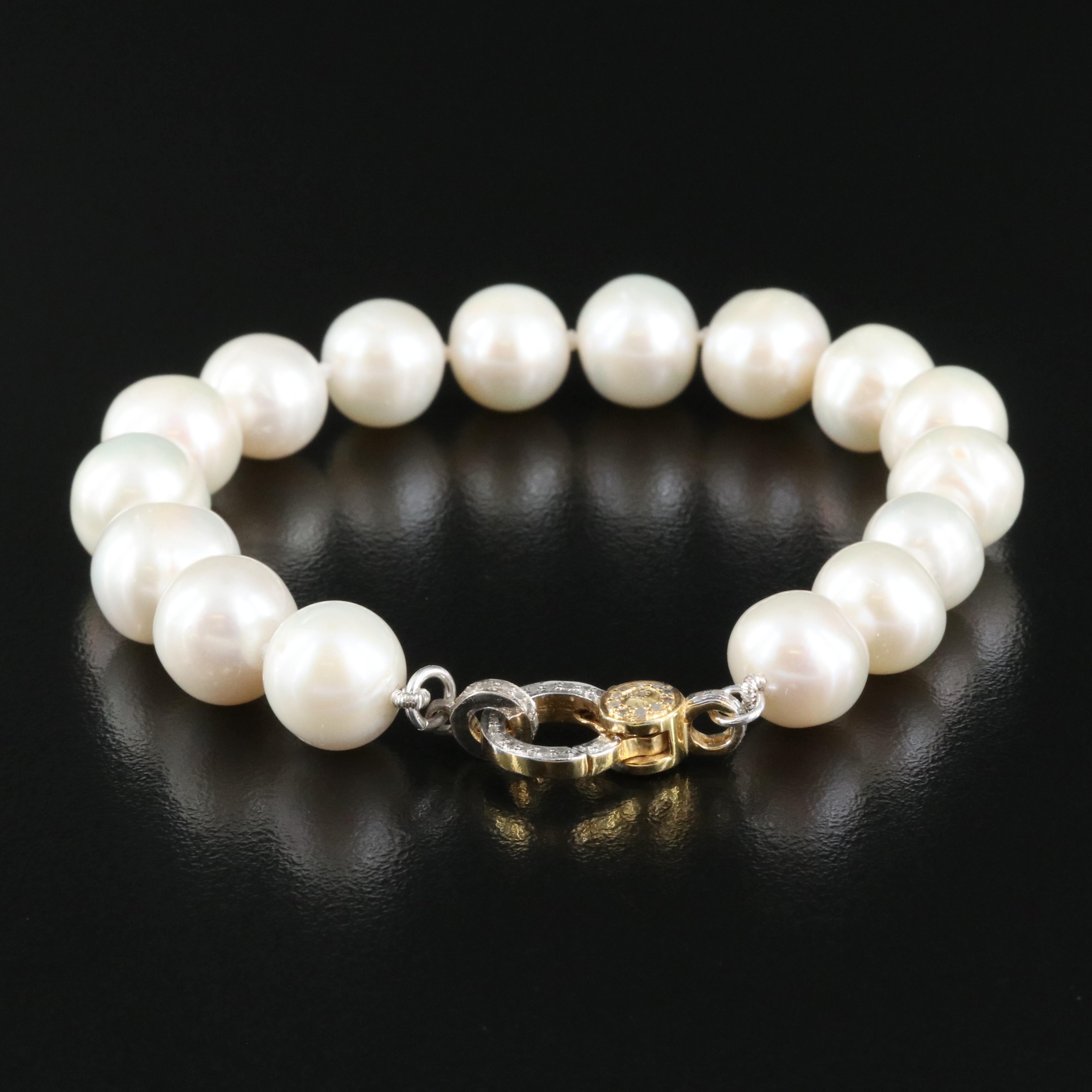 Pearl Bracelet with Sterling and Diamond Clasp