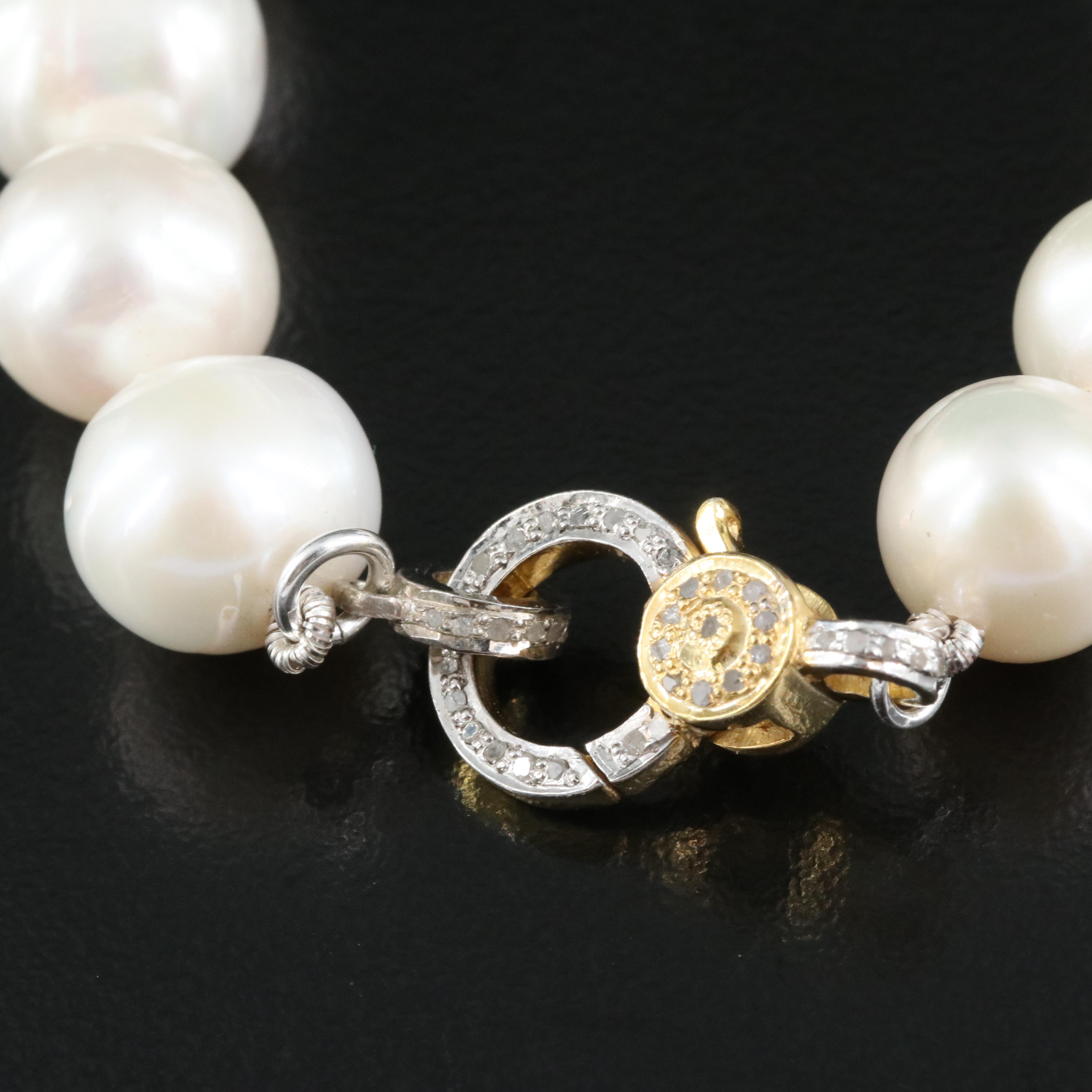 Pearl Bracelet with Sterling and Diamond Clasp