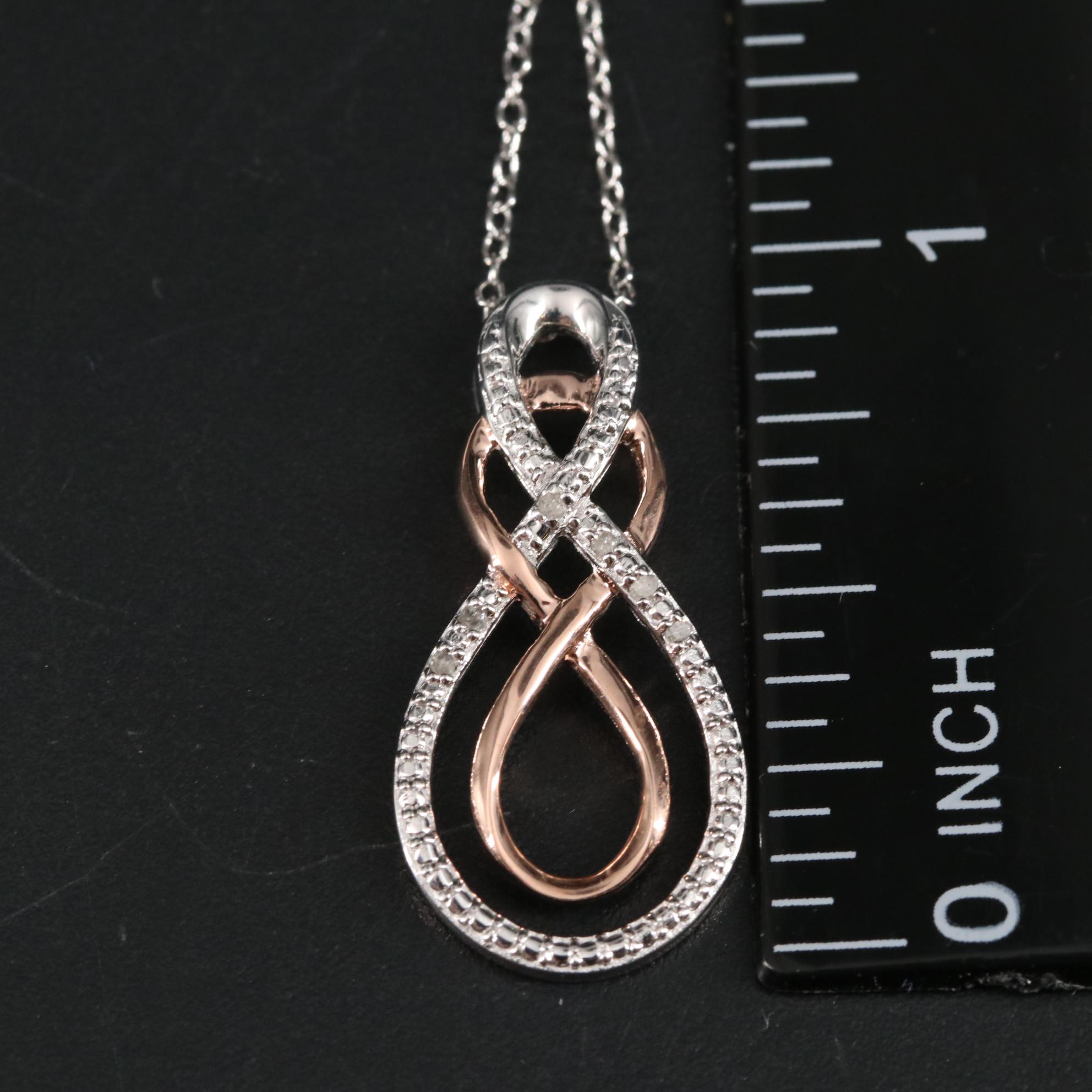 Sterling Diamond Double Infinity Pendant Necklace