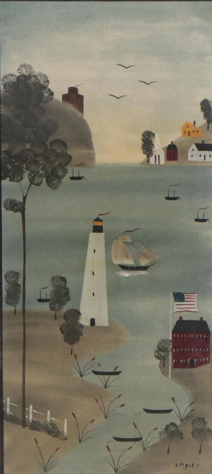 Hope Angier Folk Art Coastal Oil Painting
