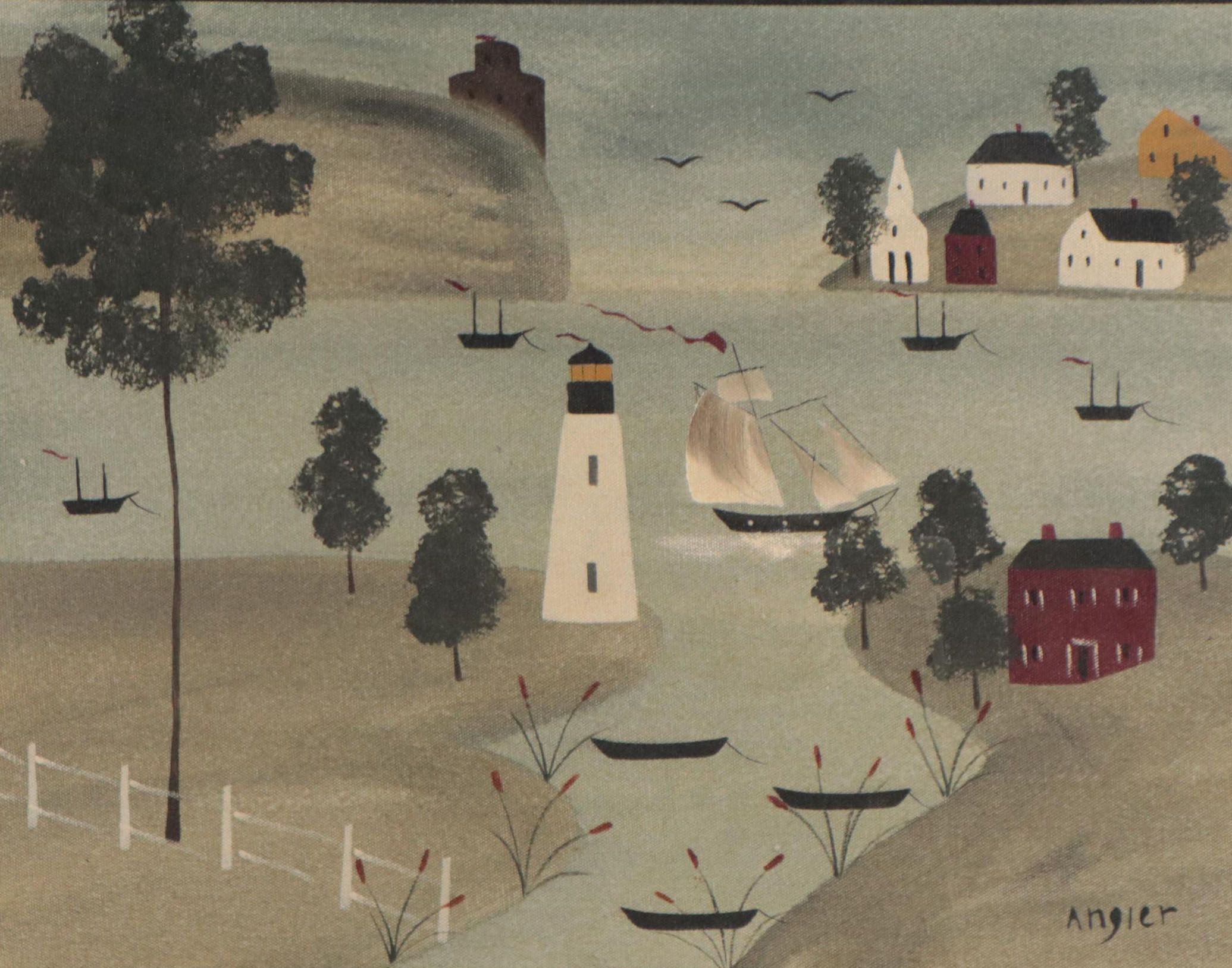 Hope Angier Folk Art Coastal Oil Painting