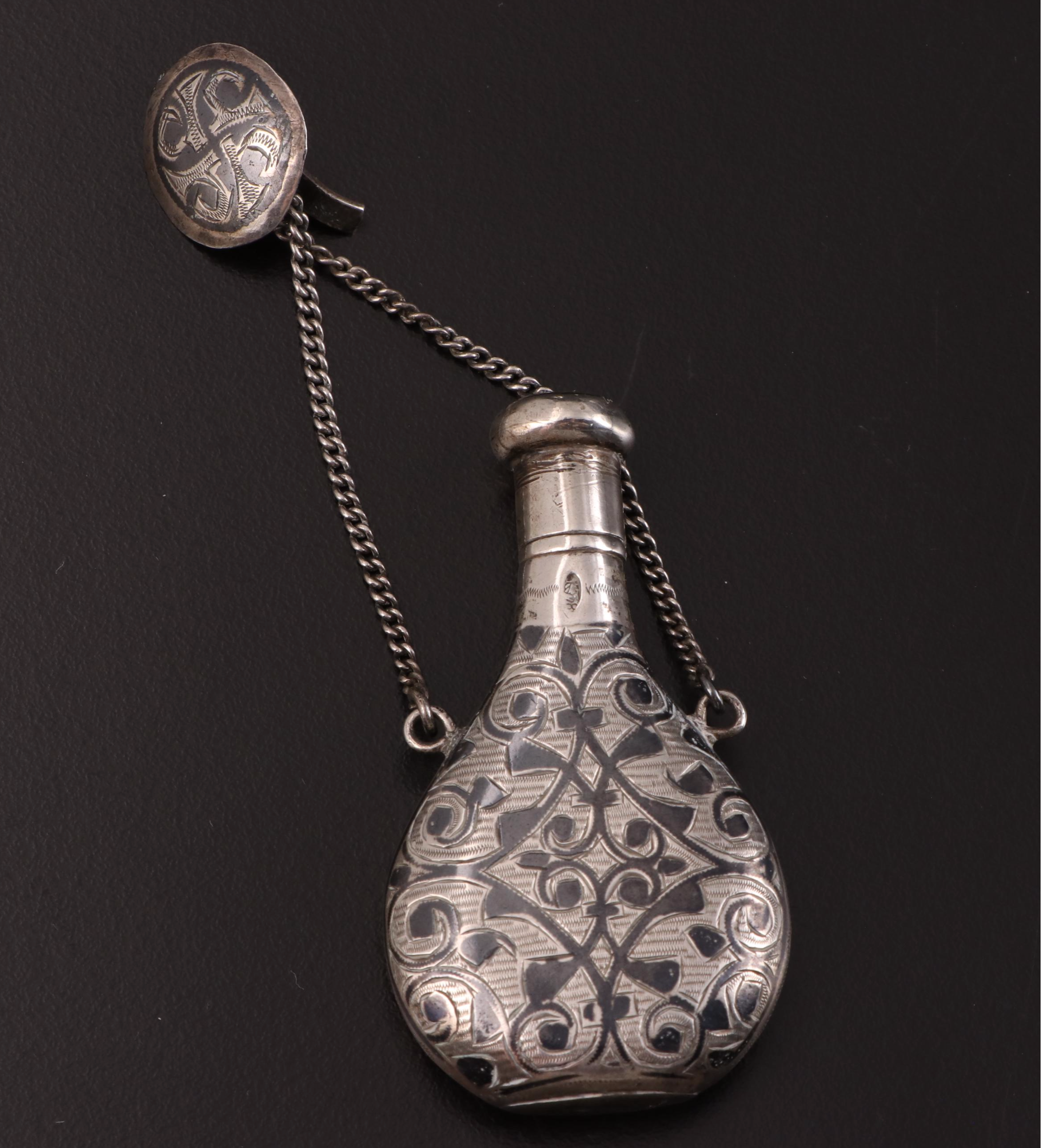 Silver Mounted Etched Glass Decanter with Condiment Spoons and Other Décor