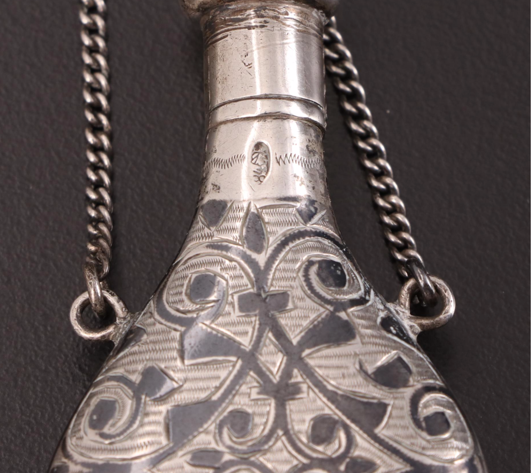 Silver Mounted Etched Glass Decanter with Condiment Spoons and Other Décor