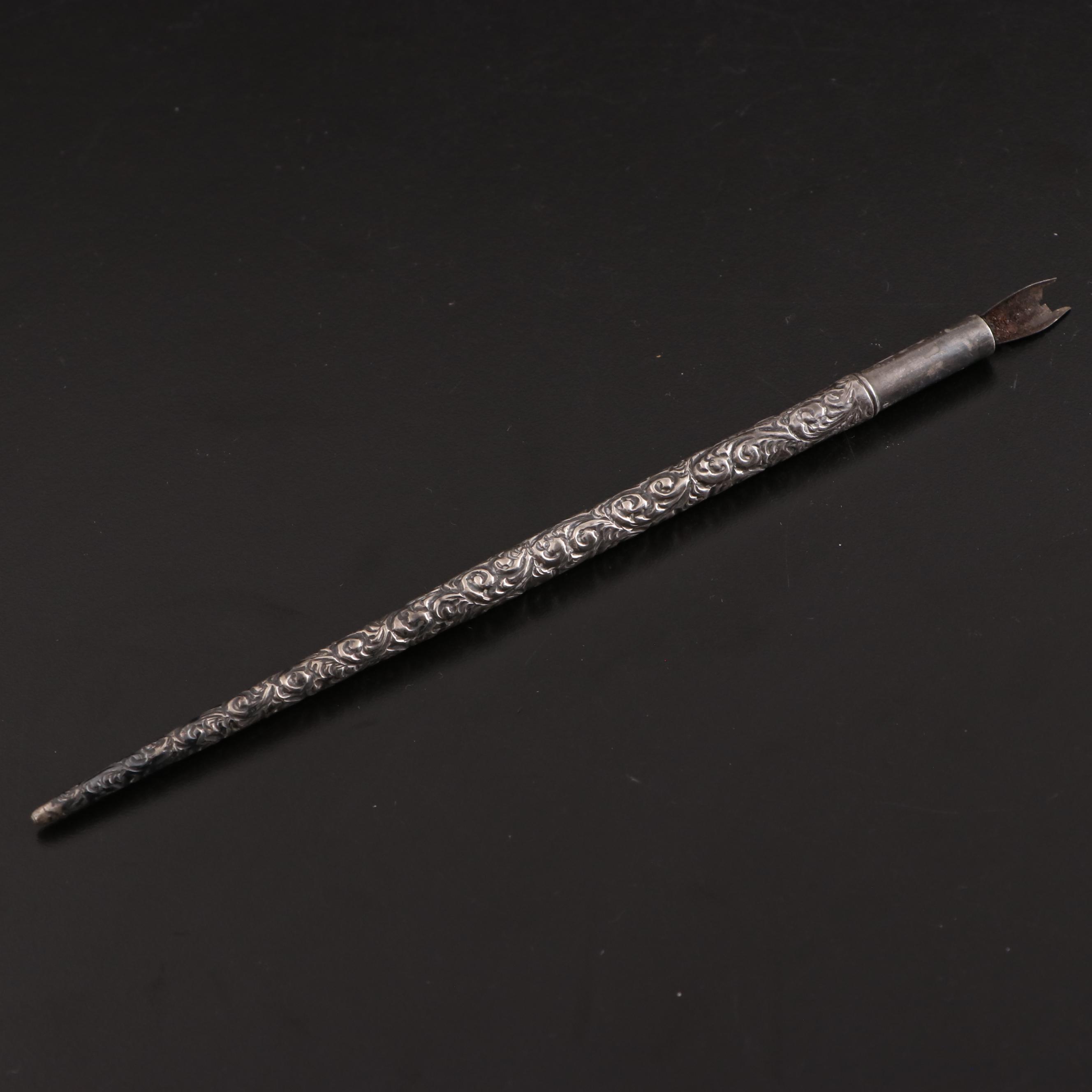 Silver Mounted Etched Glass Decanter with Condiment Spoons and Other Décor