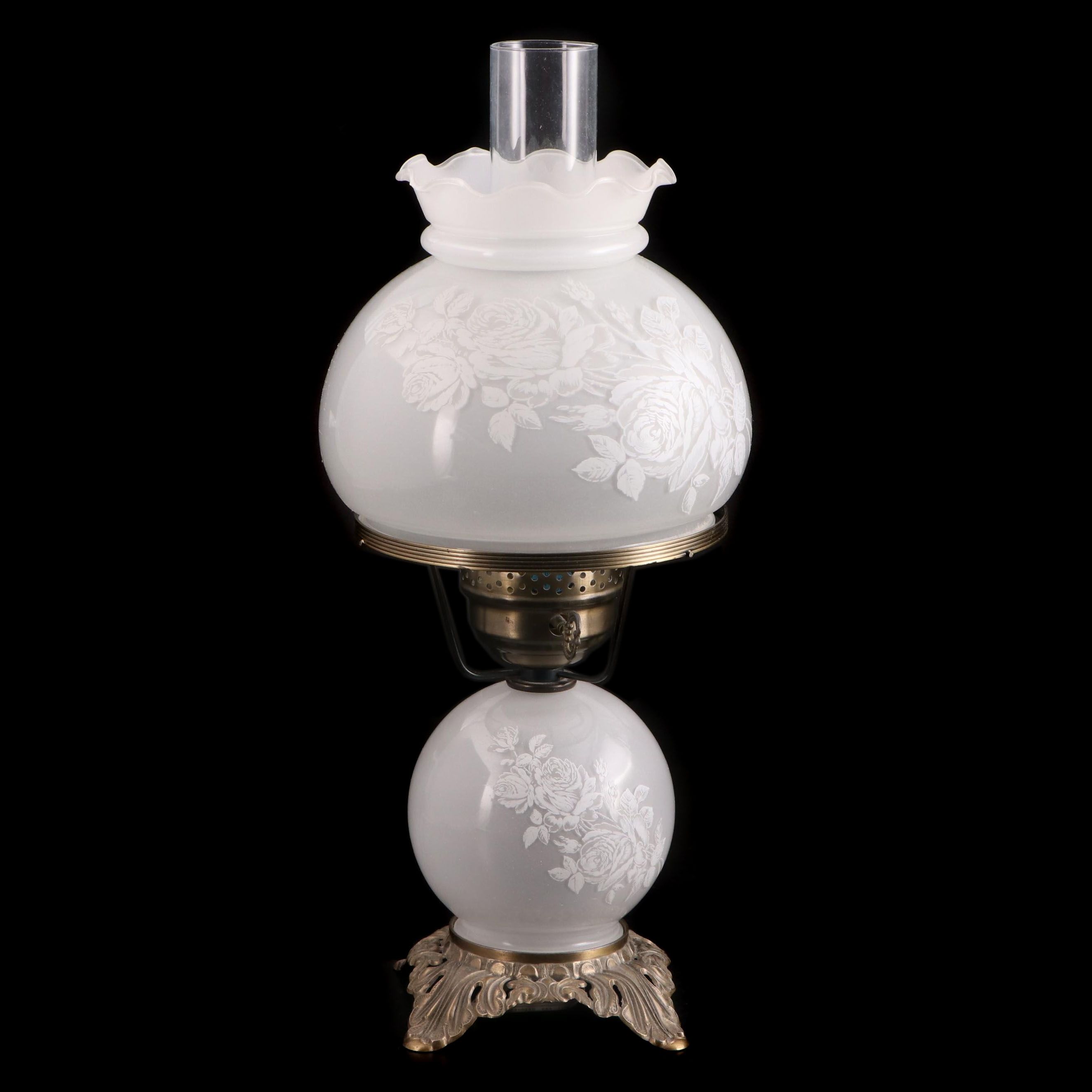 Accurate Castings Victorian Style Parlor Lamp With Etched Satin Glass Shade