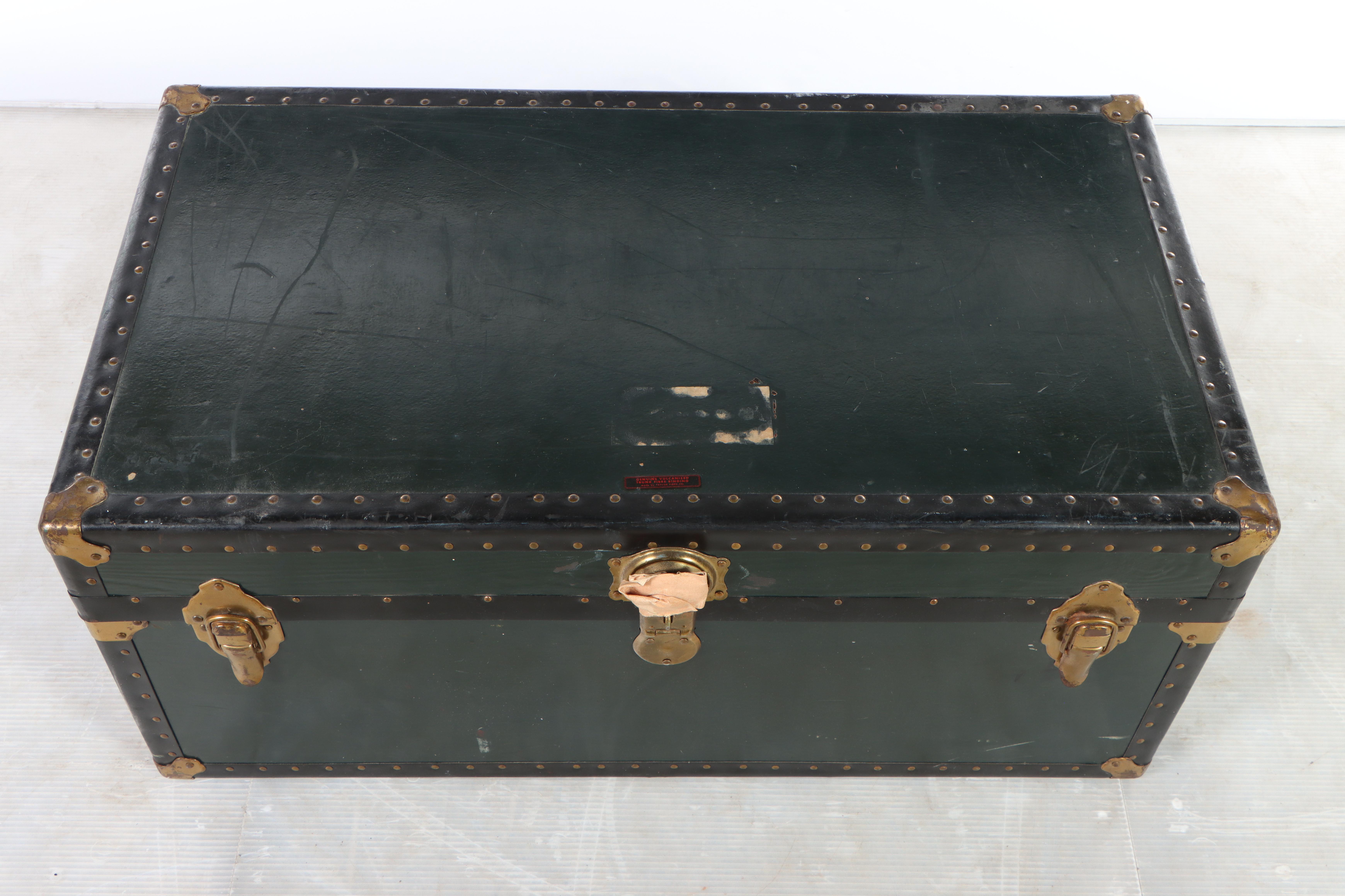 Taylor Fibre Co. Vulcanized Fiber Board and Metal Travel Trunk