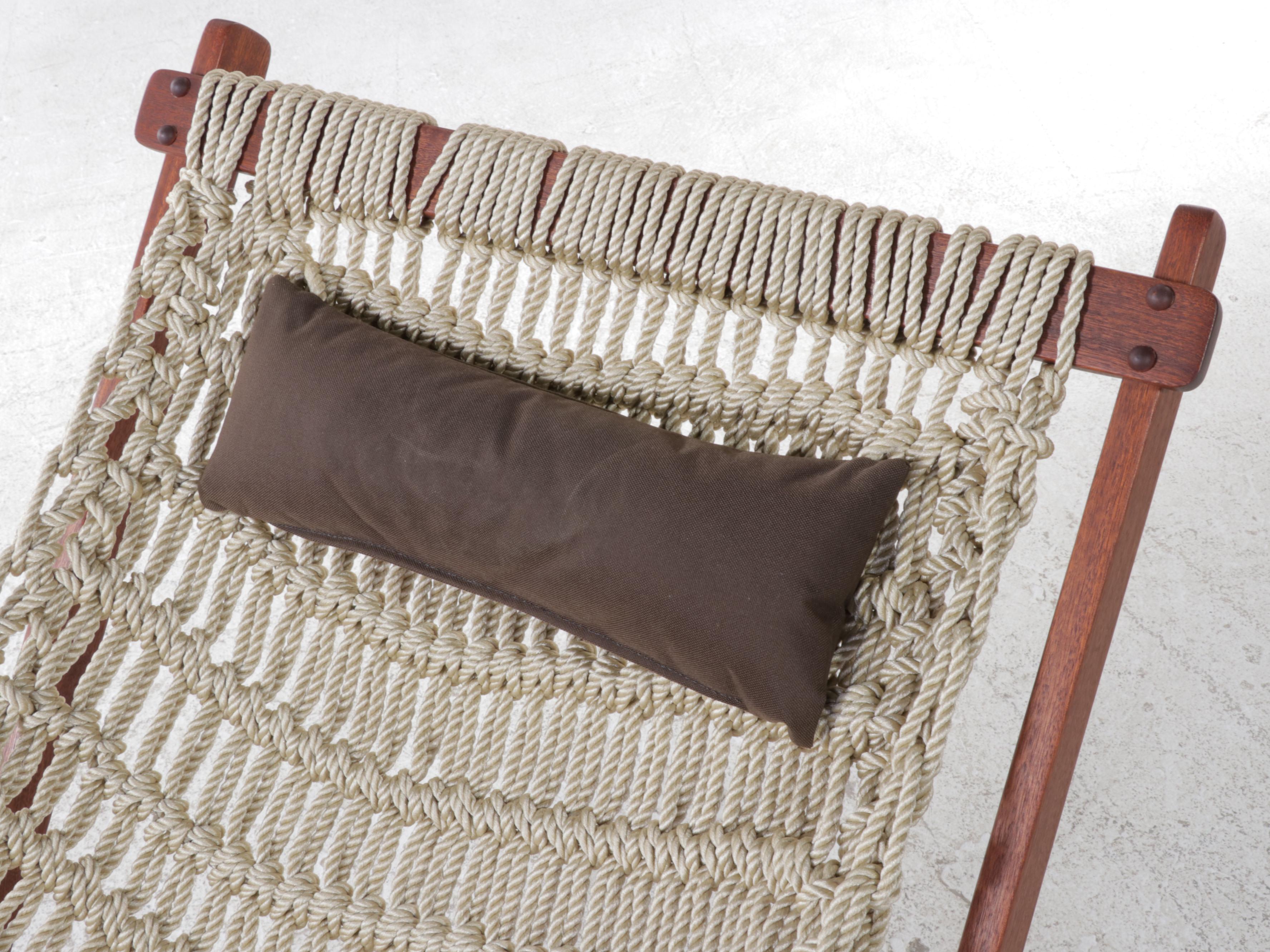 Oak and Rope Design Mahogany Rocking Lounge Chair with Footstool