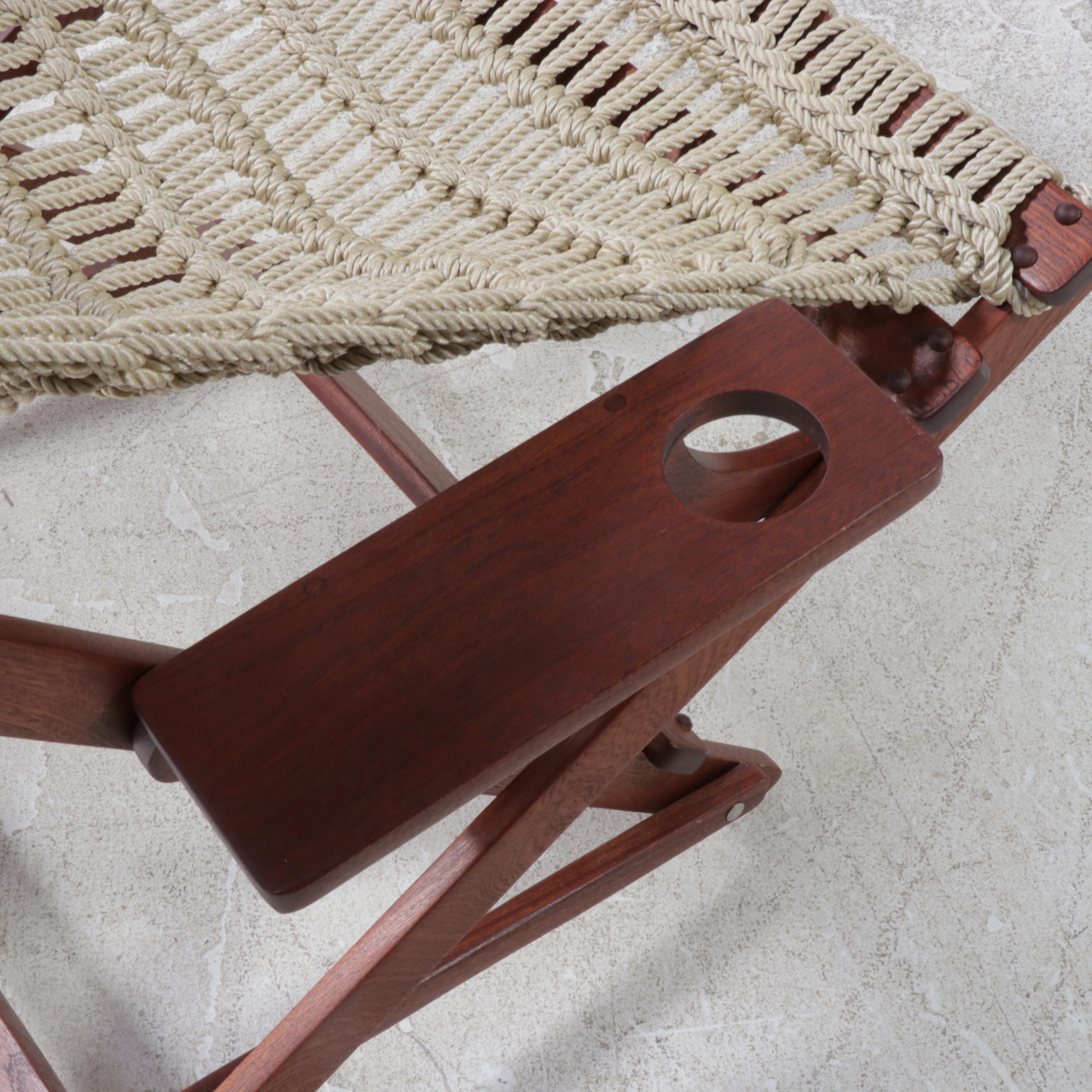 Oak and Rope Design Mahogany Rocking Lounge Chair with Footstool