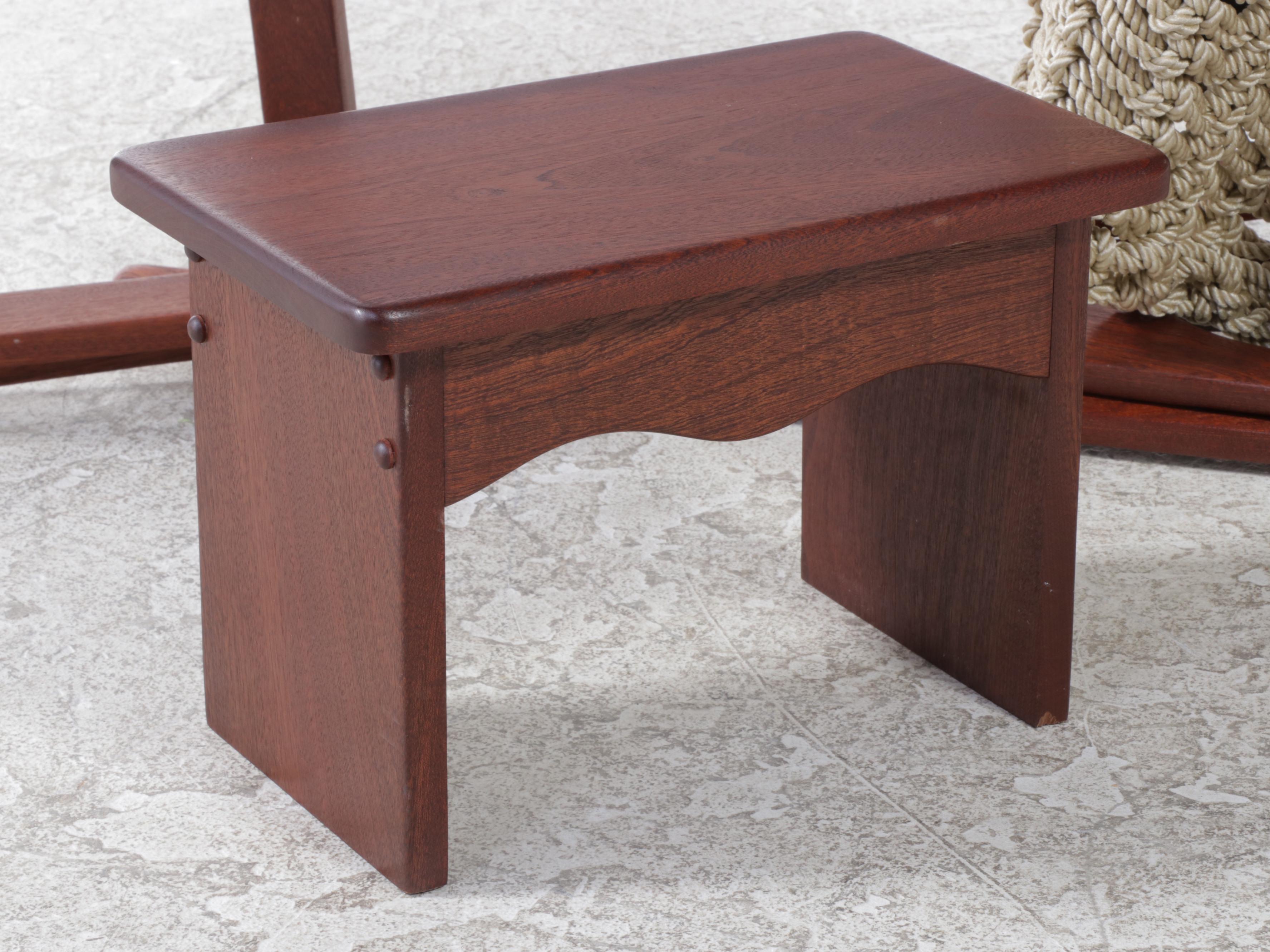 Oak and Rope Design Mahogany Rocking Lounge Chair with Footstool