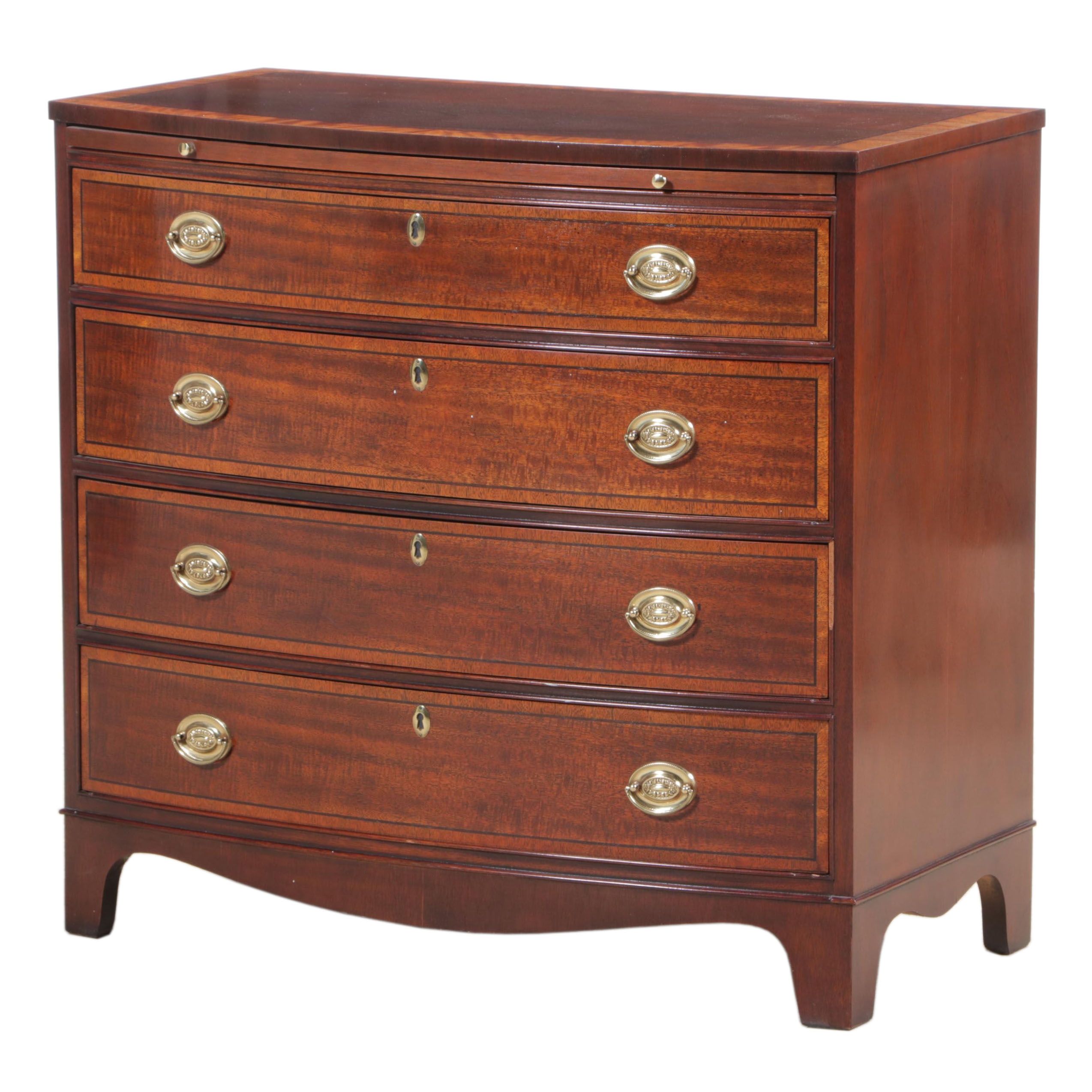 Baker George III Style Mahogany and Crossbanded Four-Drawer Bowfront Chest