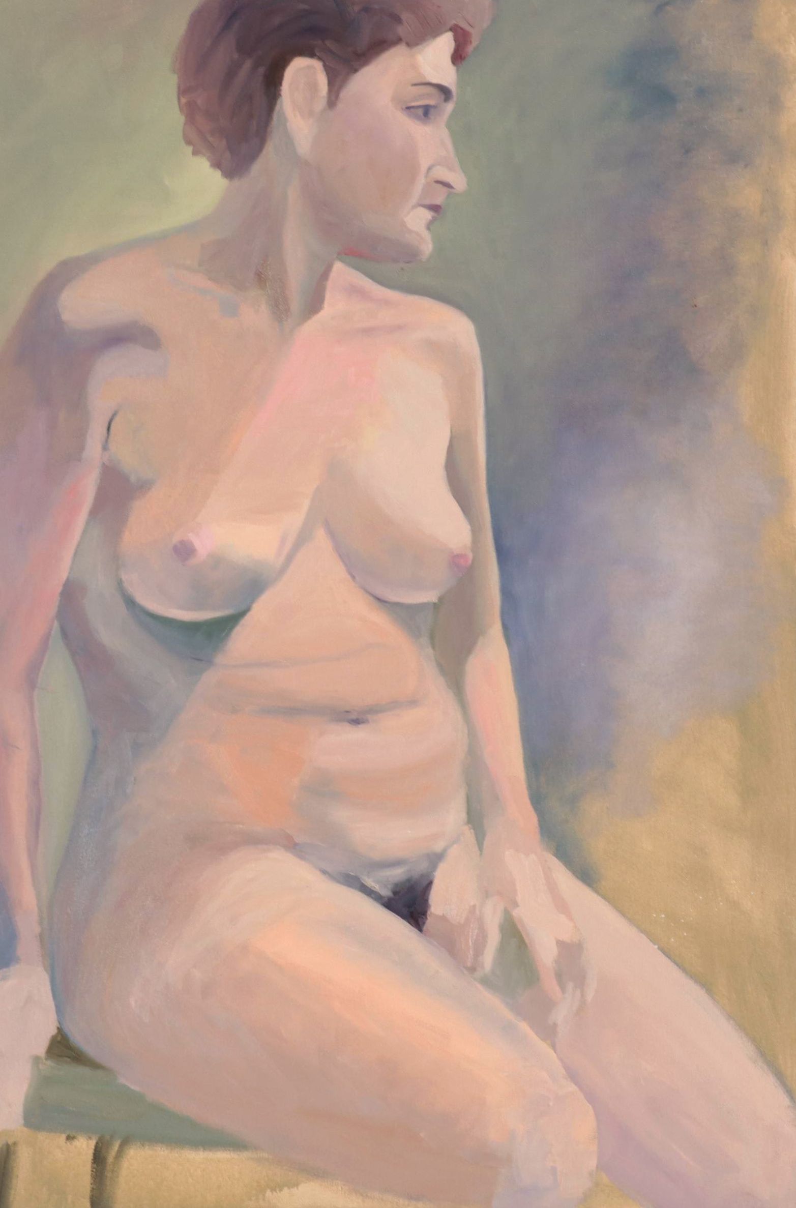 Katrina Halter Oil Painting of Seated Nude Figure, 1987