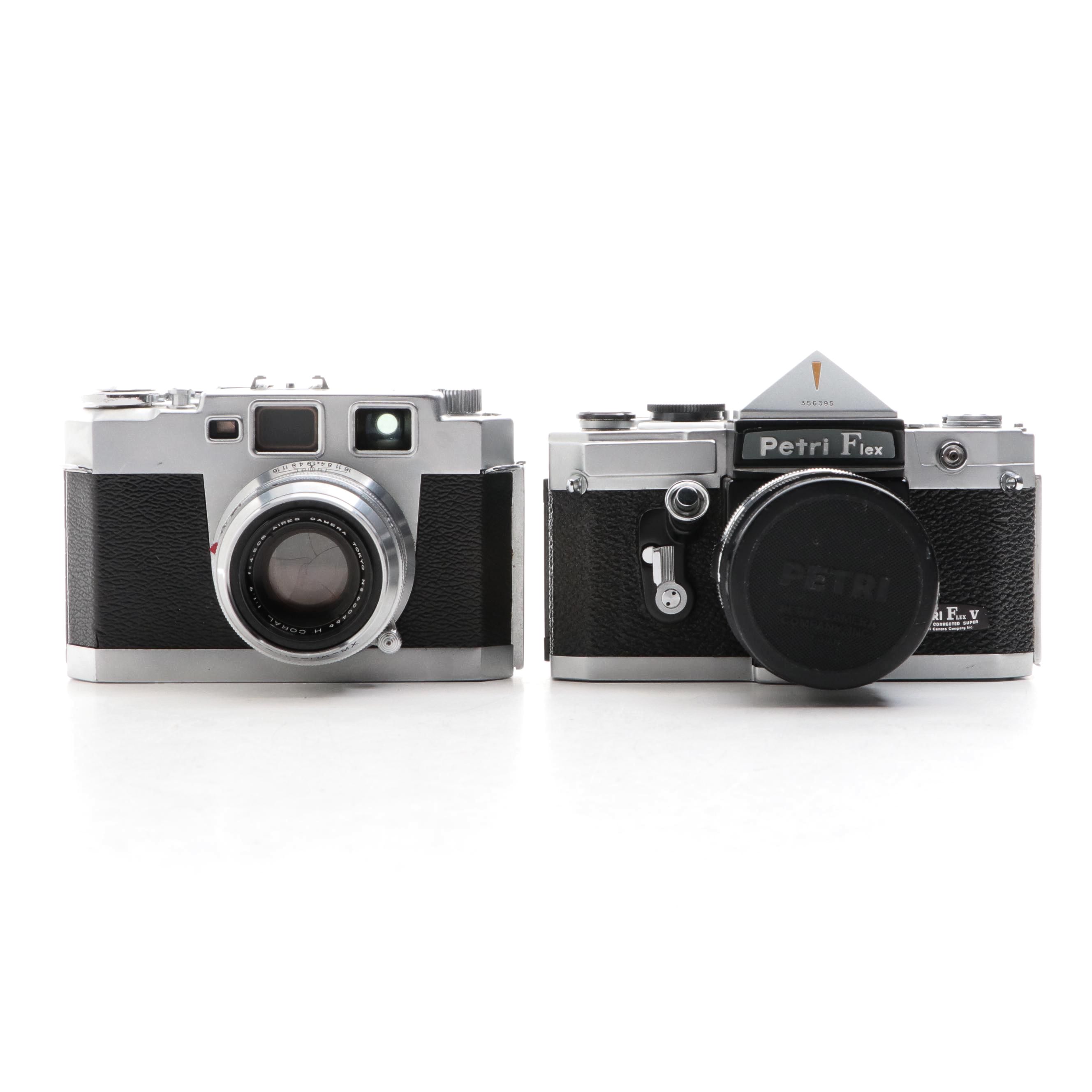 Aires 35-III and Petri Flex-V 35 mm Cameras, Mid-20th Century