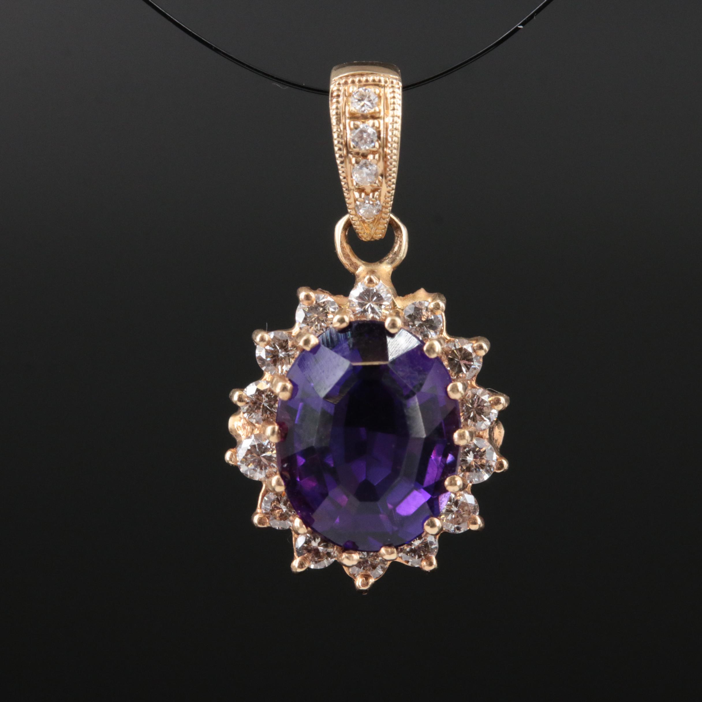 14K Amethyst and Diamond Enhancer Pendant