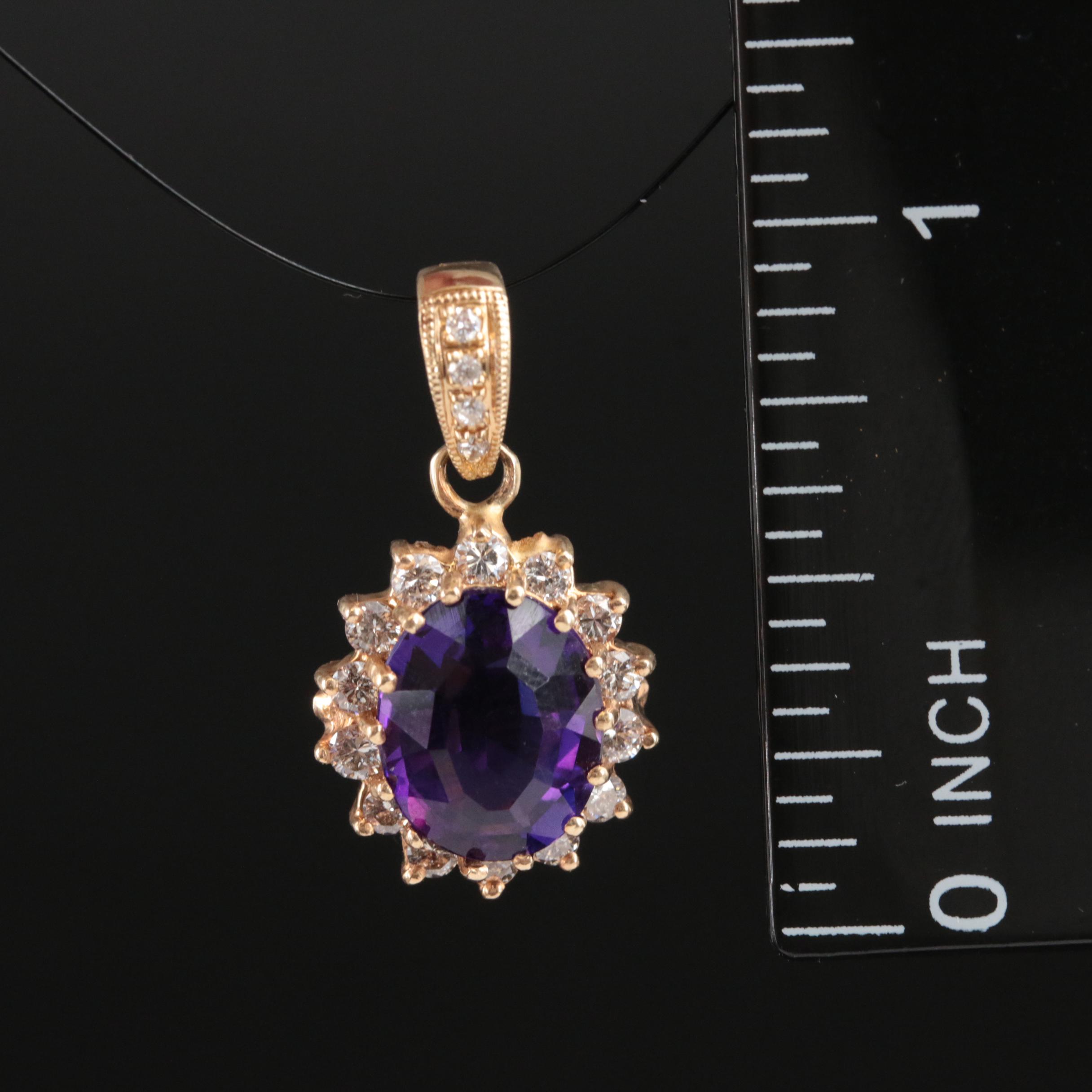 14K Amethyst and Diamond Enhancer Pendant