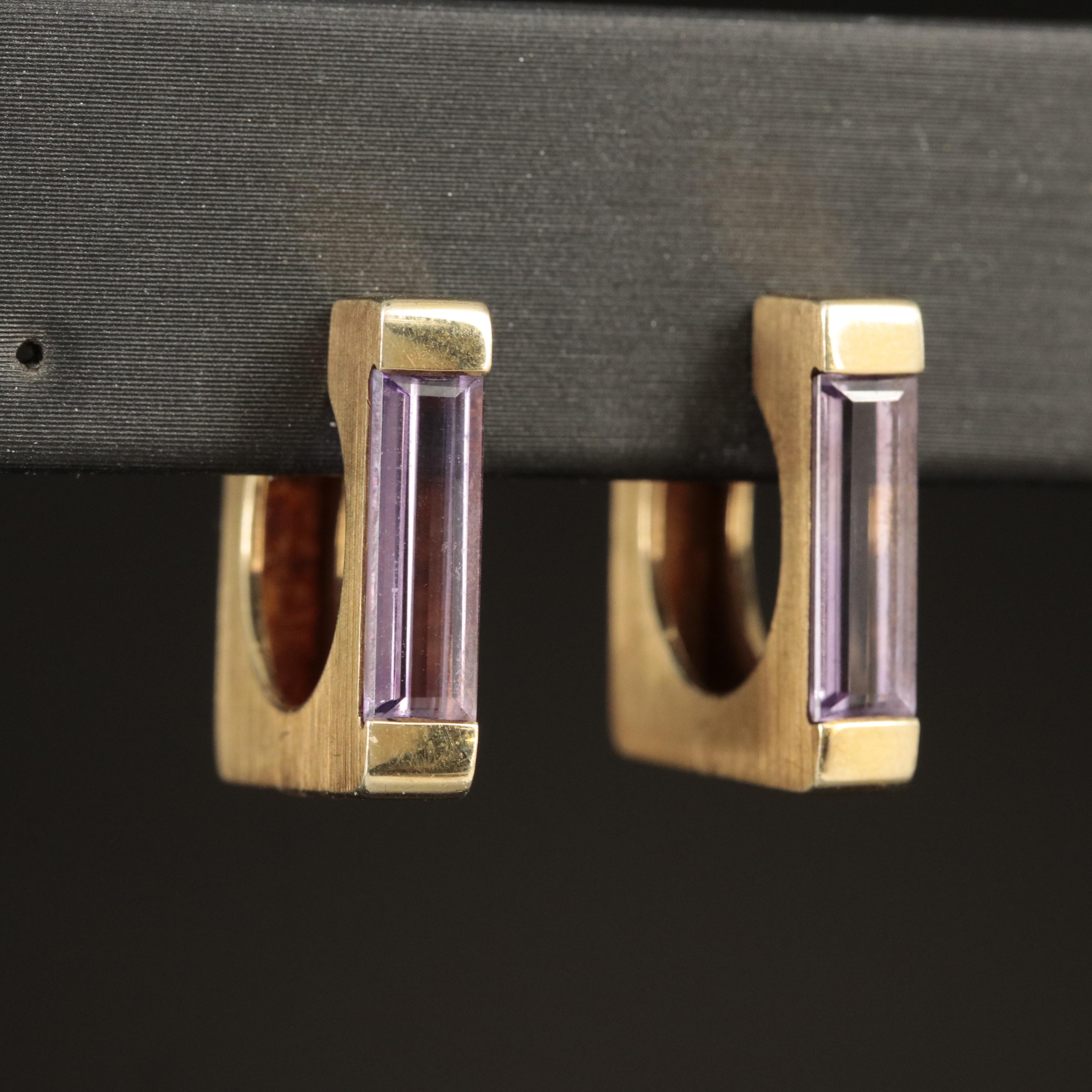 14K Amethyst Square Hoop Earrings