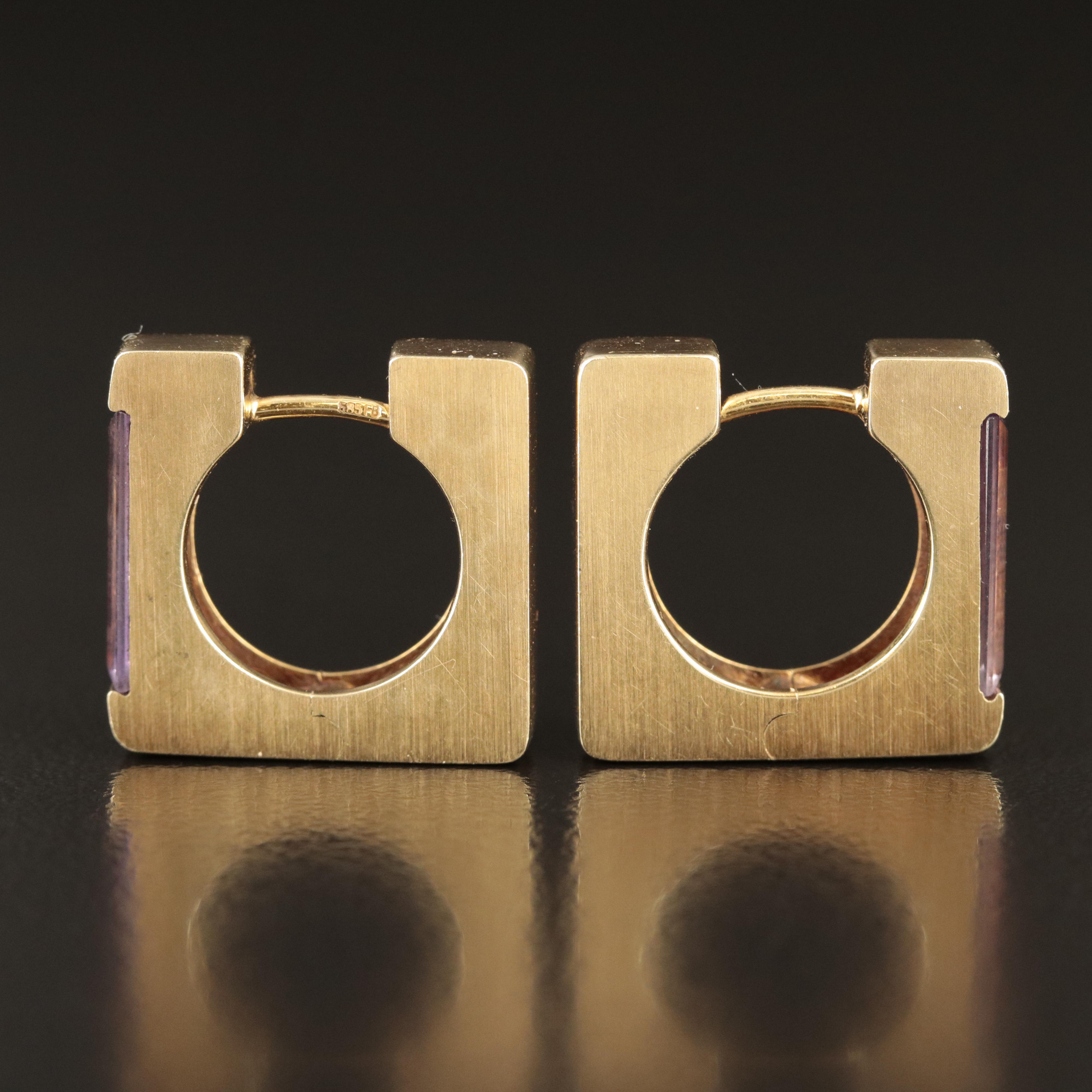 14K Amethyst Square Hoop Earrings
