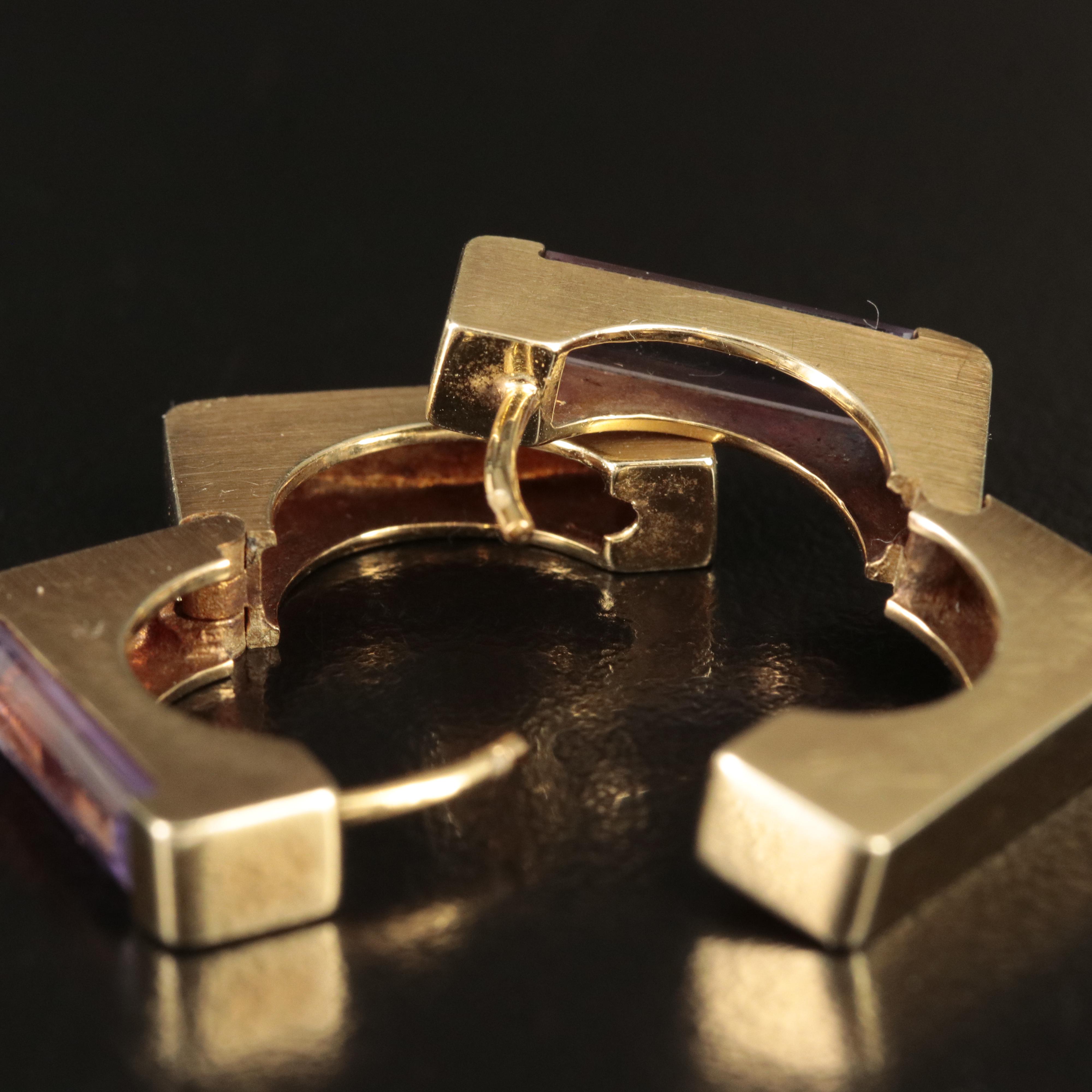 14K Amethyst Square Hoop Earrings