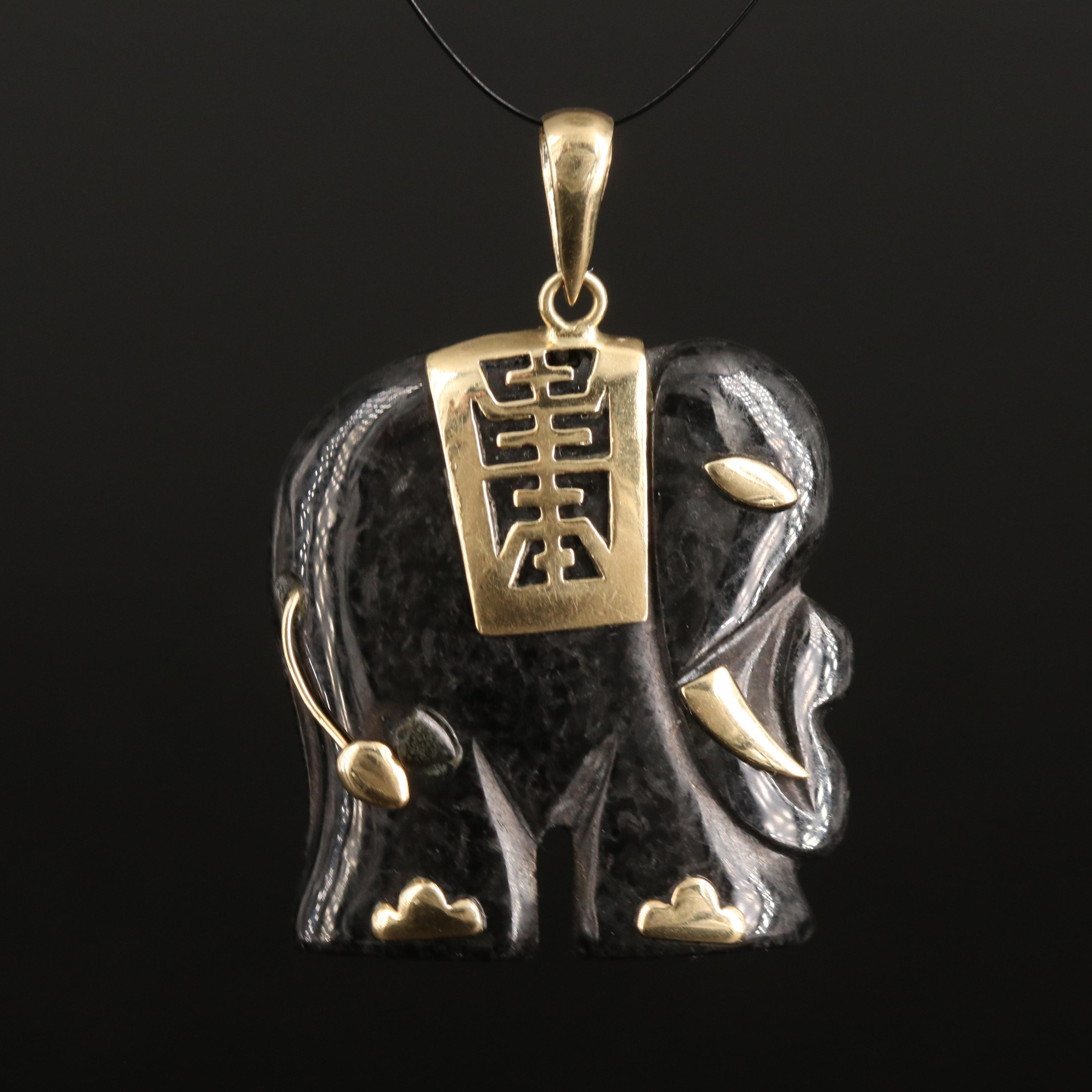 14K Jadeite Longevity Elephant Pendant
