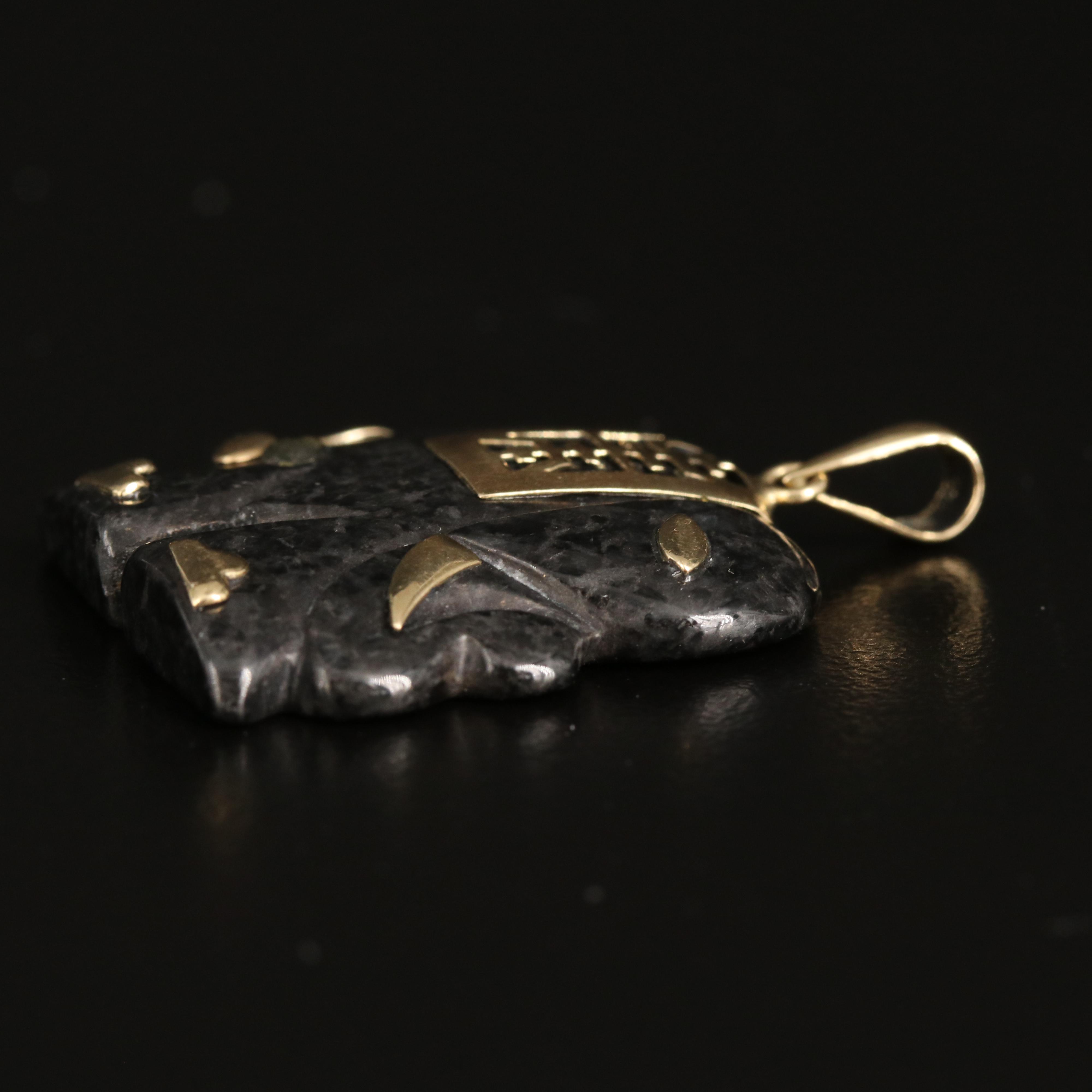 14K Jadeite Longevity Elephant Pendant