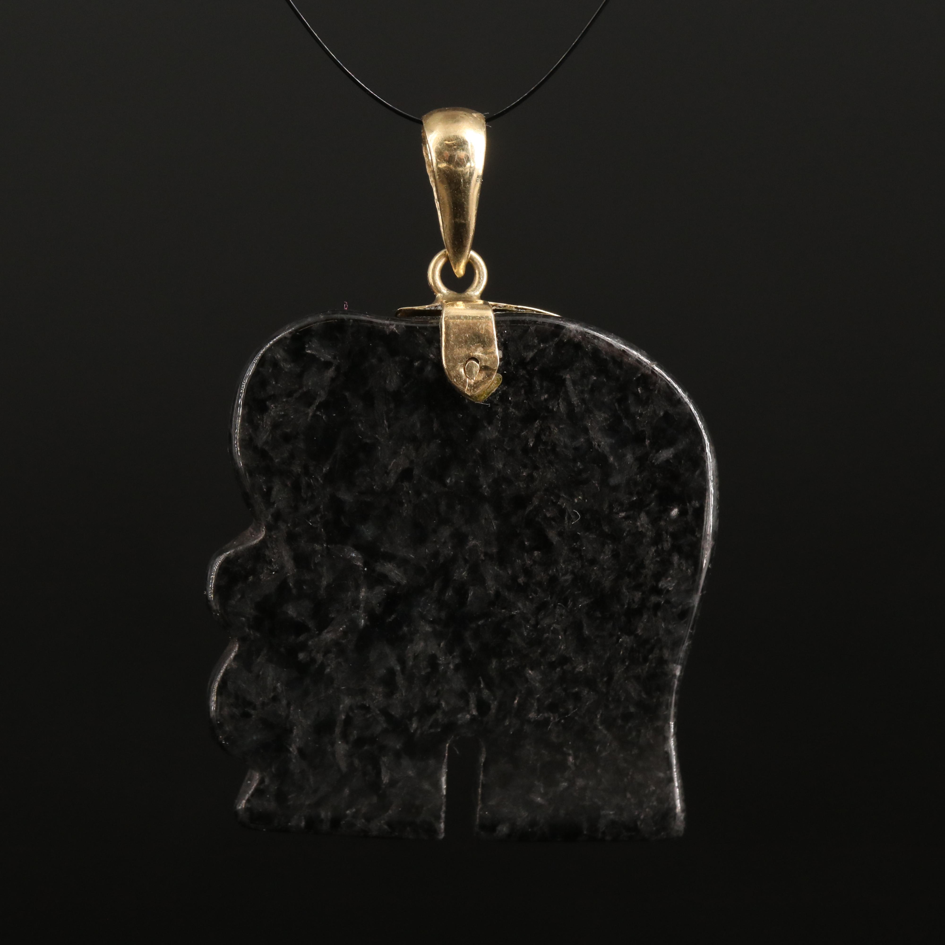 14K Jadeite Longevity Elephant Pendant