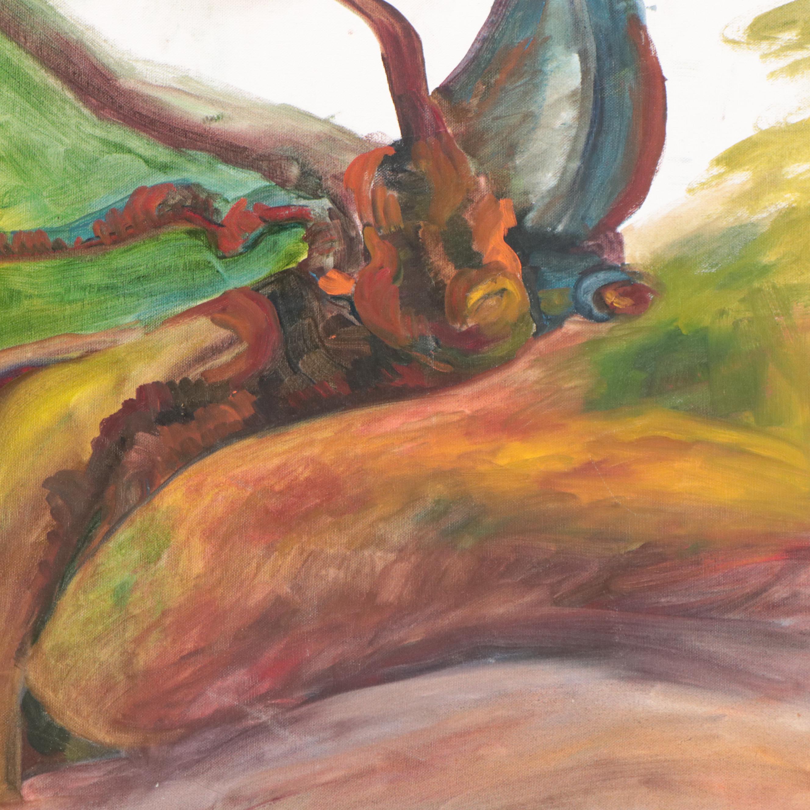 Katrina Halter Landscape With Tree Oil Painting, 1990