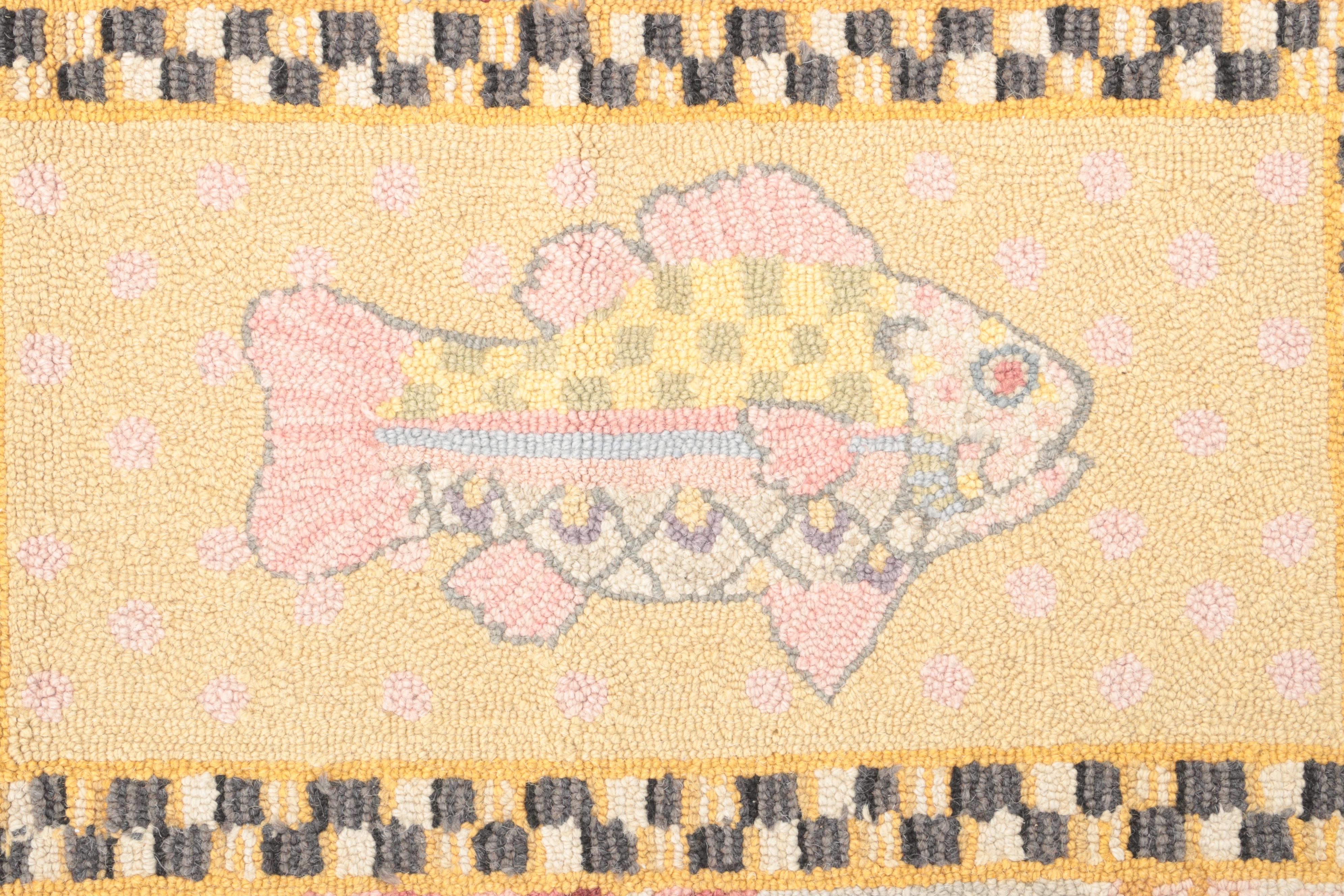 2' x 2'11 Handmade Hooked Wool Fish and Floral Accent Rug
