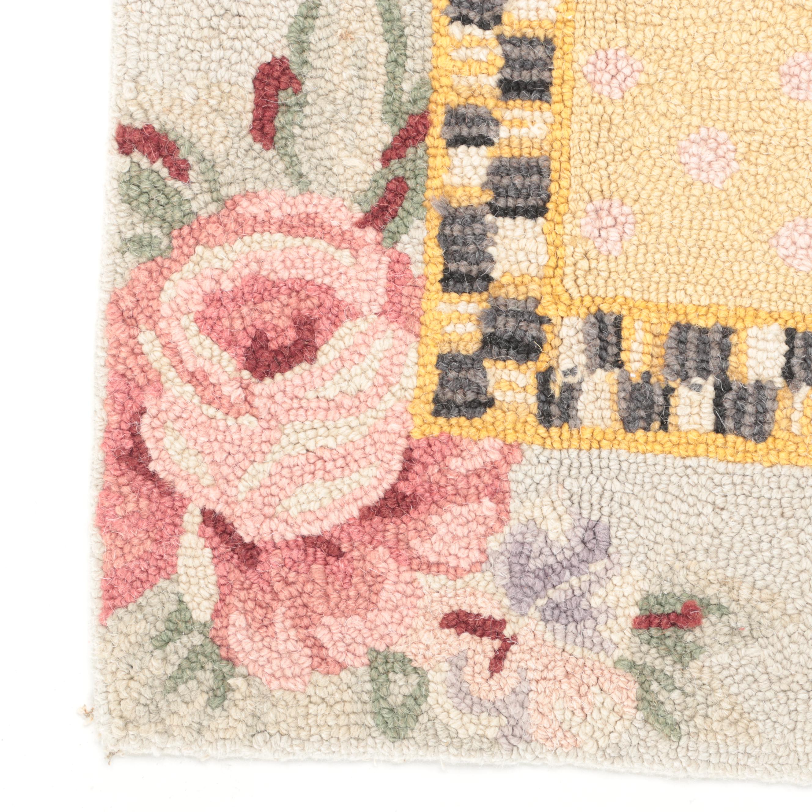 2' x 2'11 Handmade Hooked Wool Fish and Floral Accent Rug