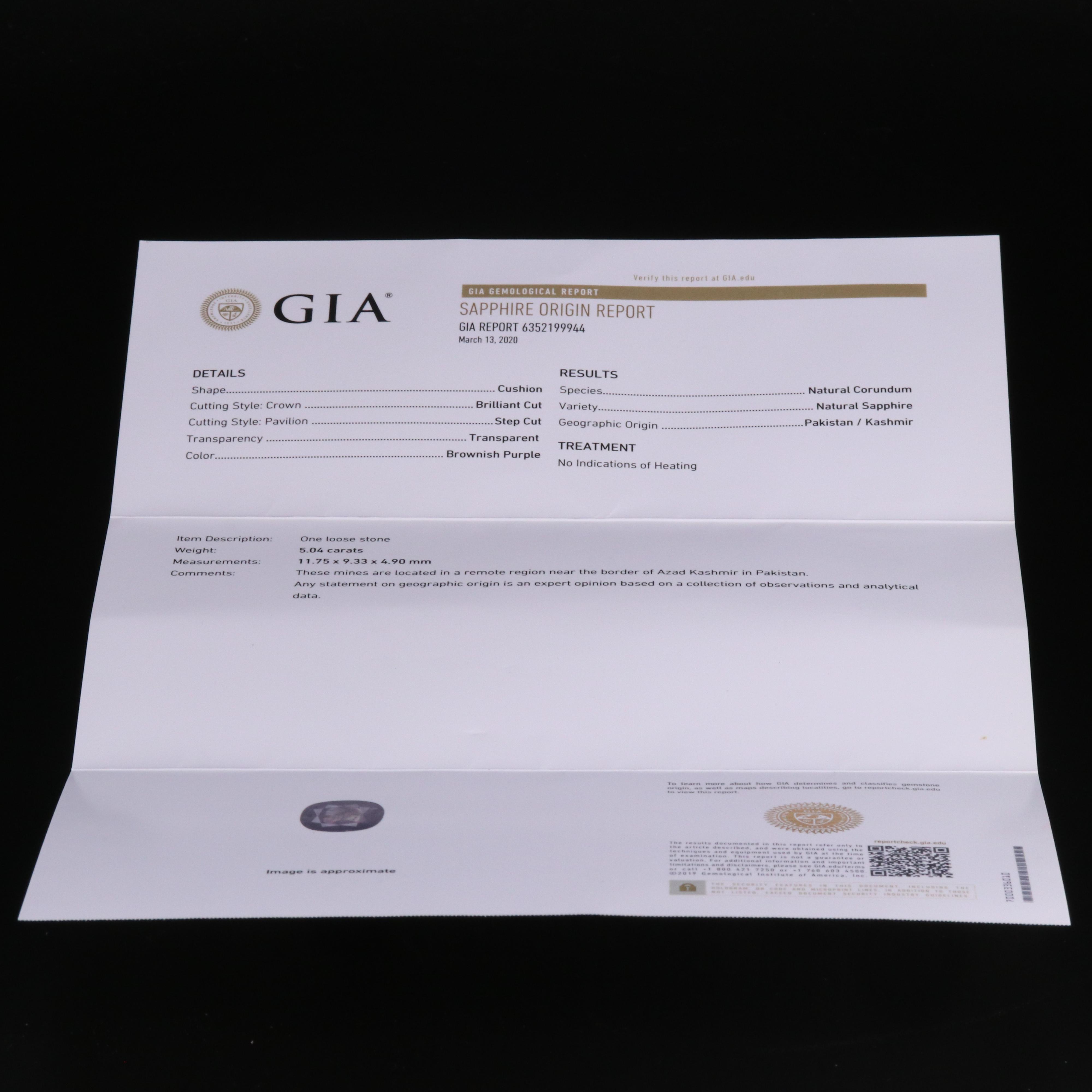 Loose 5.04 CT Unheated Kashmir Color Change Sapphire with GIA Report