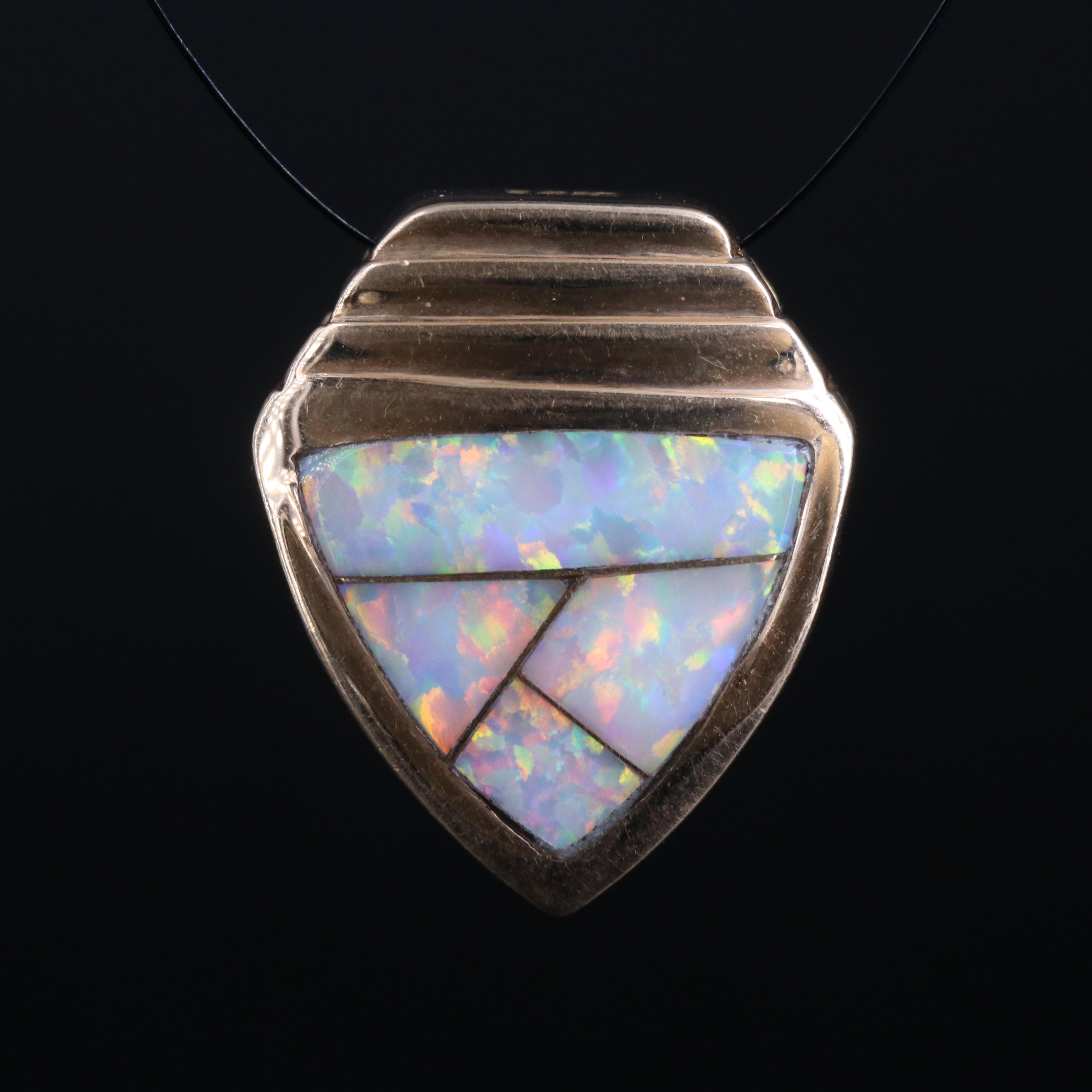 14K Opal, Turquoise and Gemstone Reversible Inlay Slide Pendant