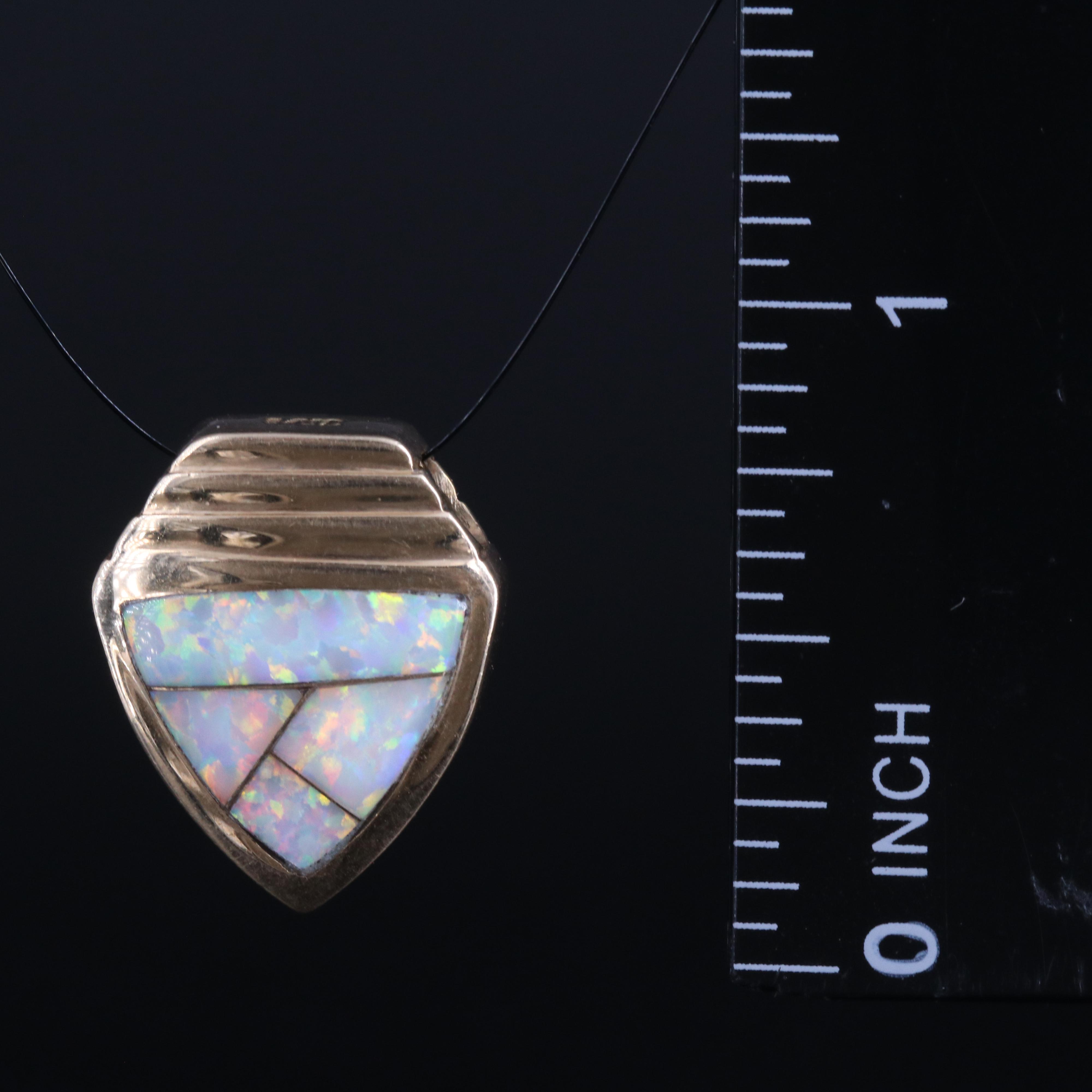 14K Opal, Turquoise and Gemstone Reversible Inlay Slide Pendant