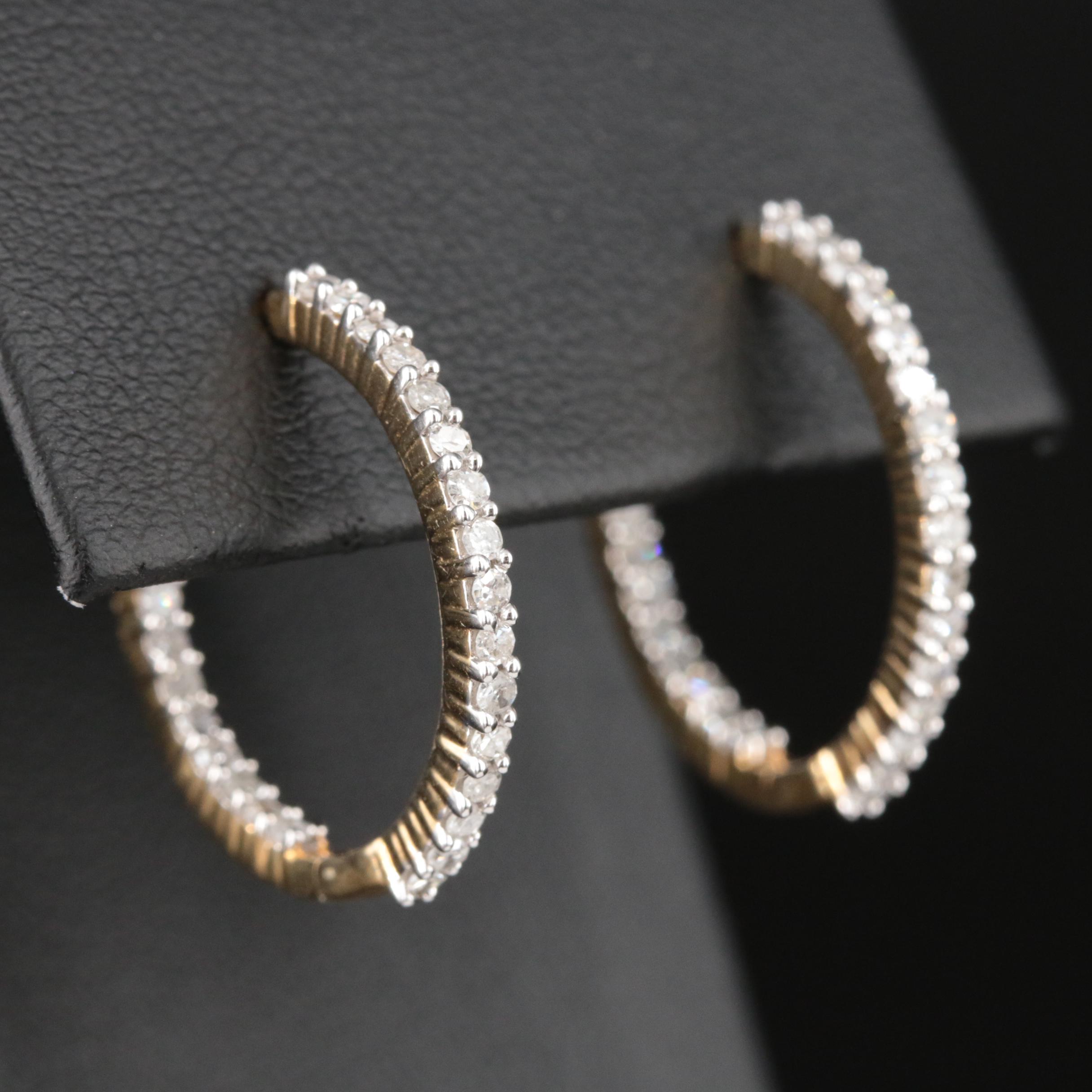 10K 0.75 CTW Diamond Inside-Out Hoop Earrings