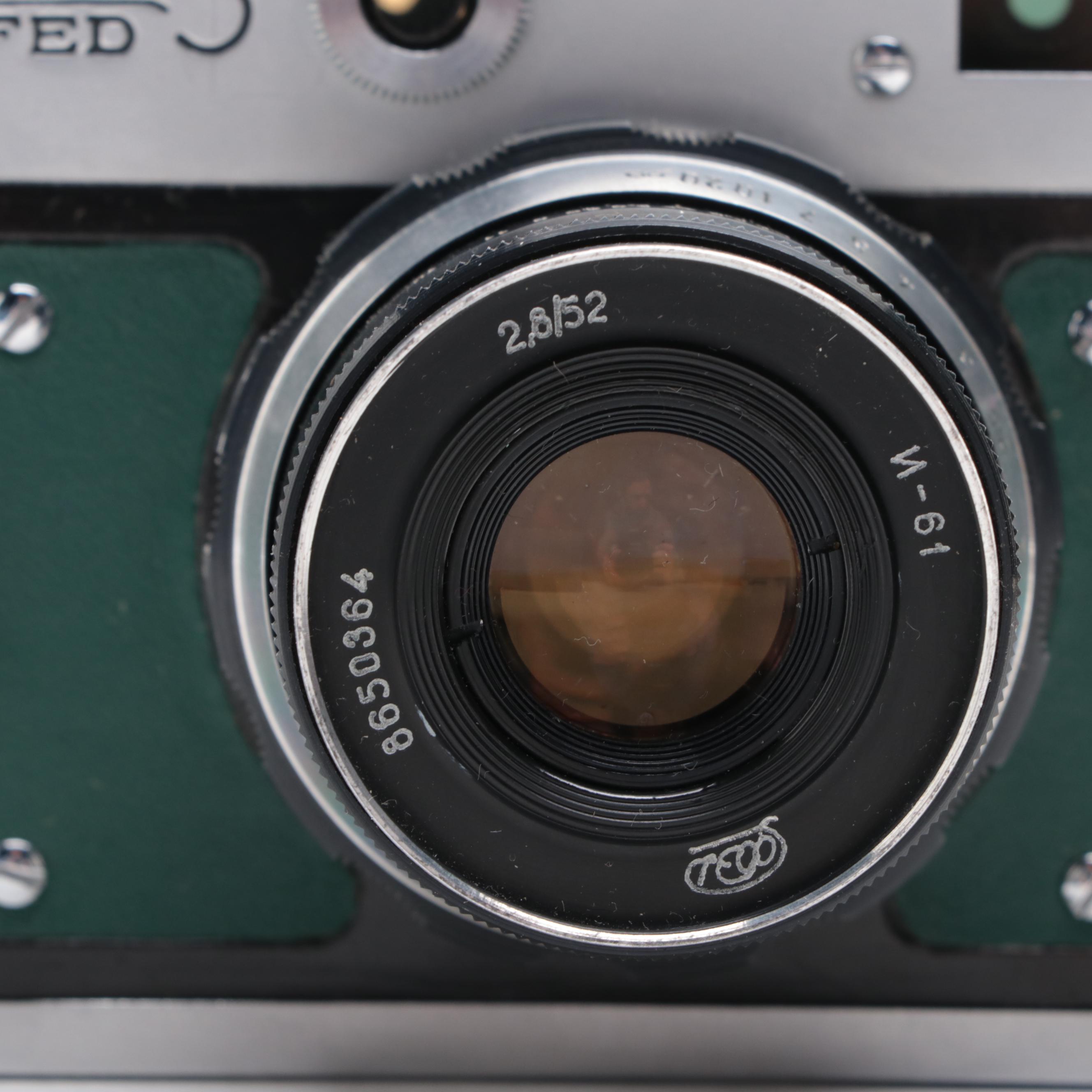 FED Model 3 35 mm Rangefinder Camera with Leather Case, Mid-20th Century