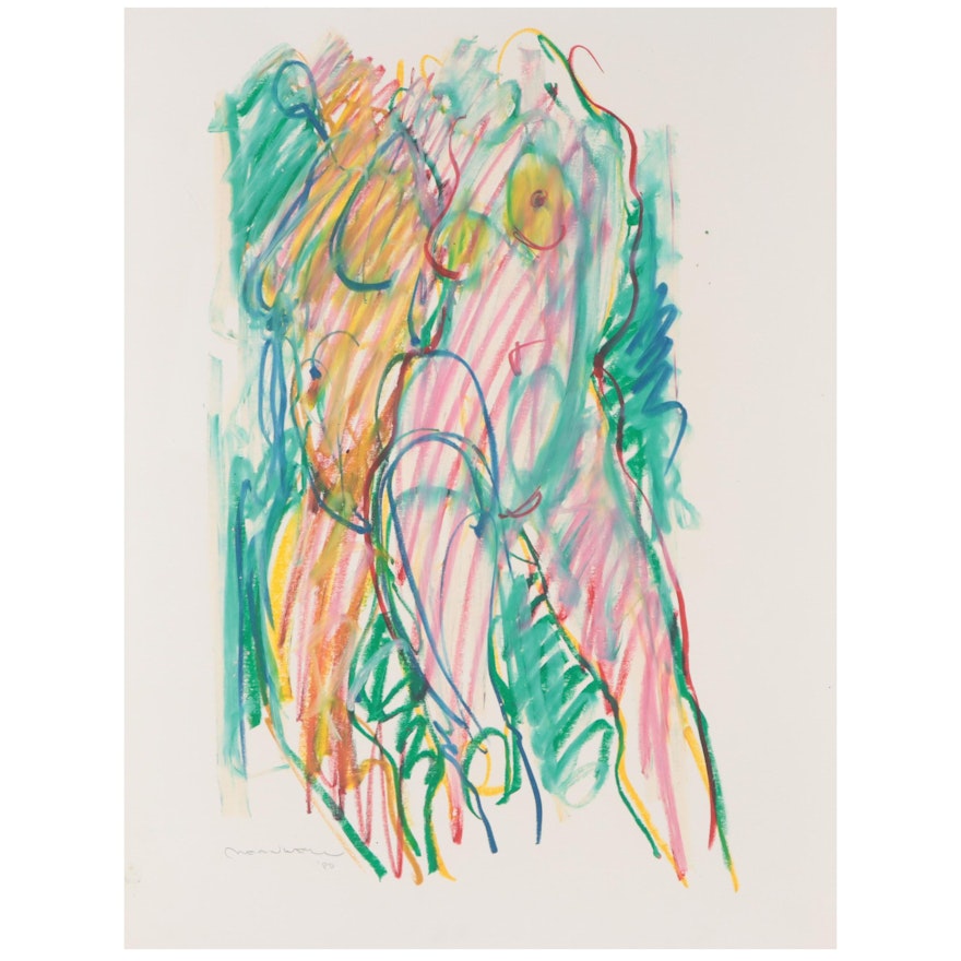 Jack Meanwell Figural Oil Pastel Drawing, 1980