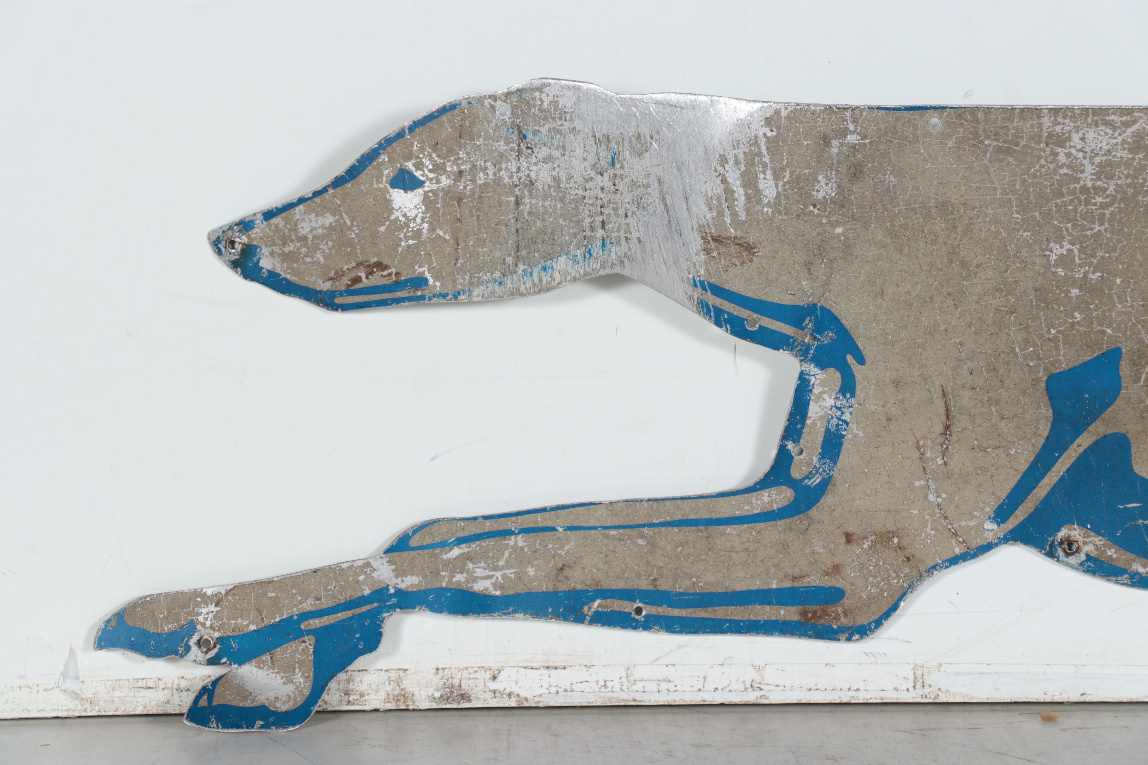 Large-Scale Greyhound Bus Depot Hand-Painted Metal Sign, 1950s