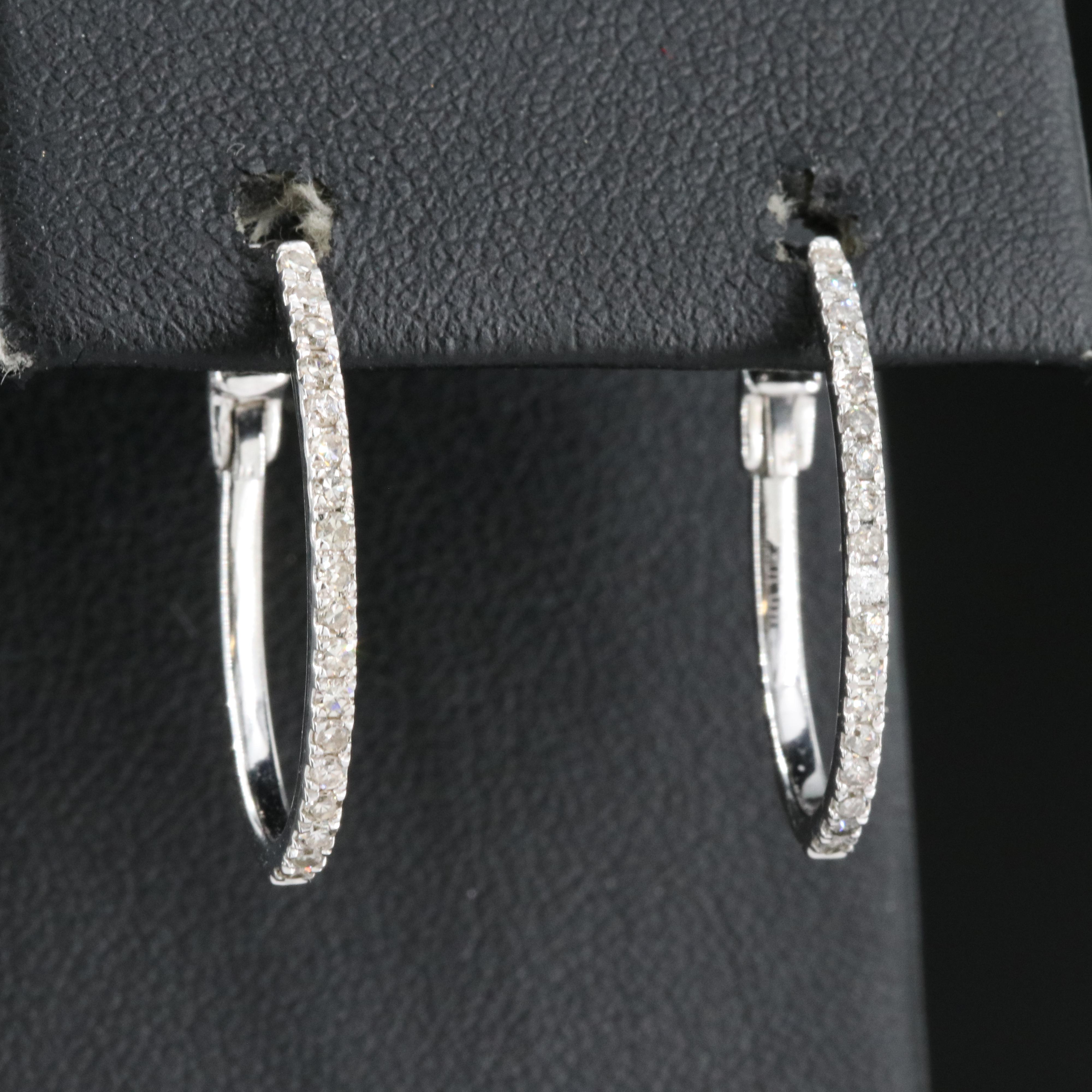 10K 0.30 CTW Diamond Oval Hoop Earrings
