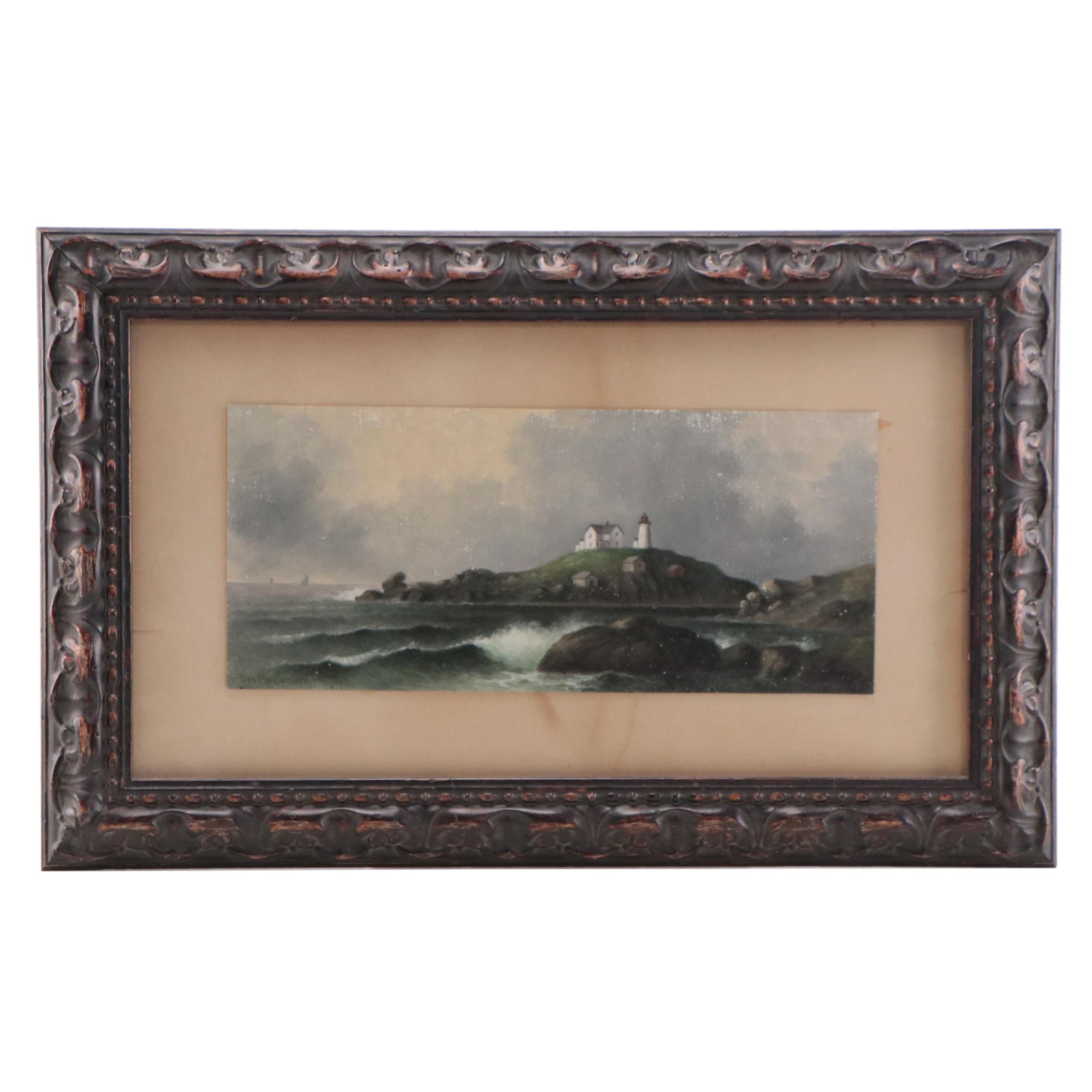 George McConnell Seascape Oil Painting With Lighthouse