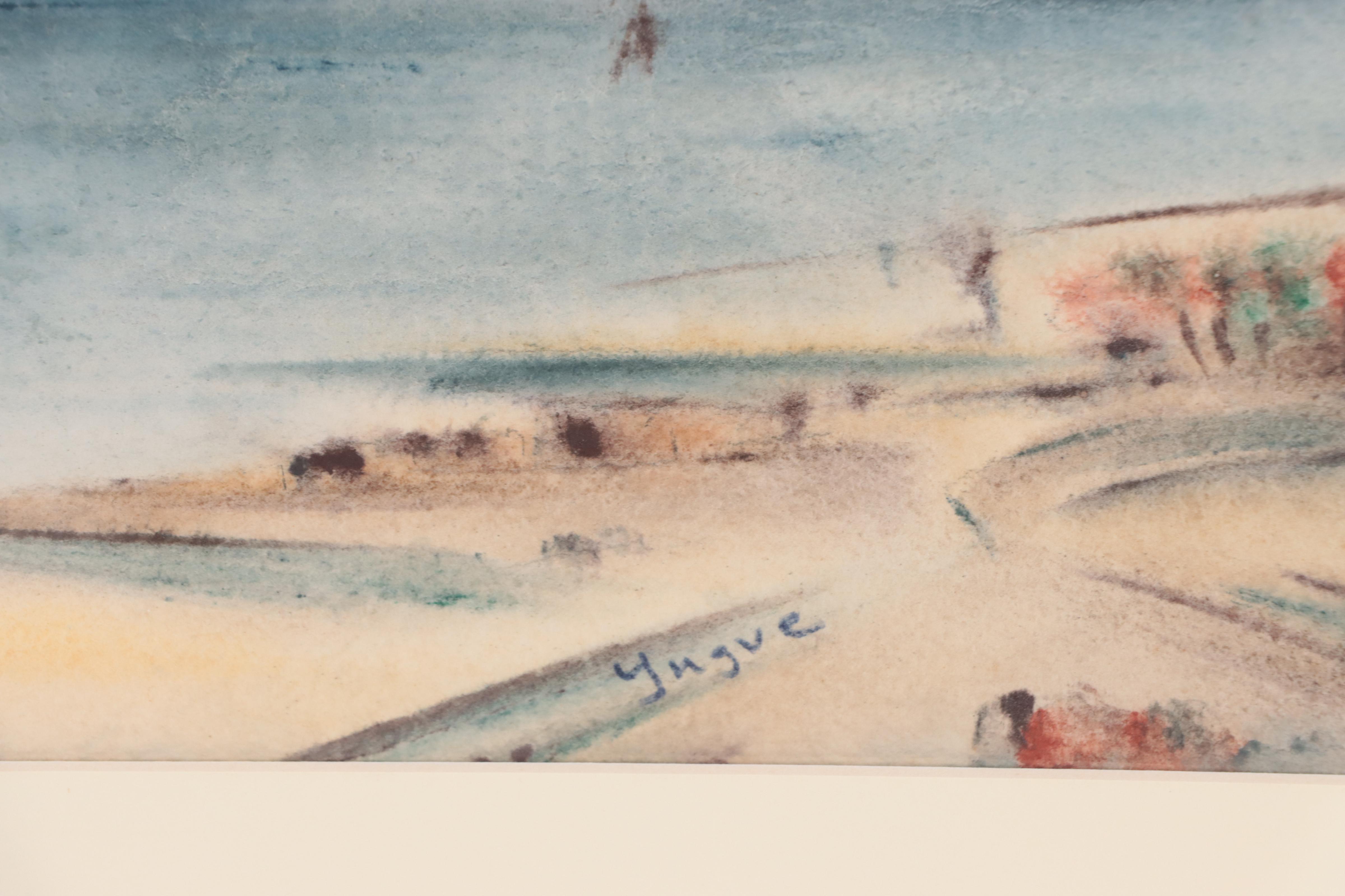 Yngve H. Olsen Double-Sided Watercolor Painting of Beach Scene